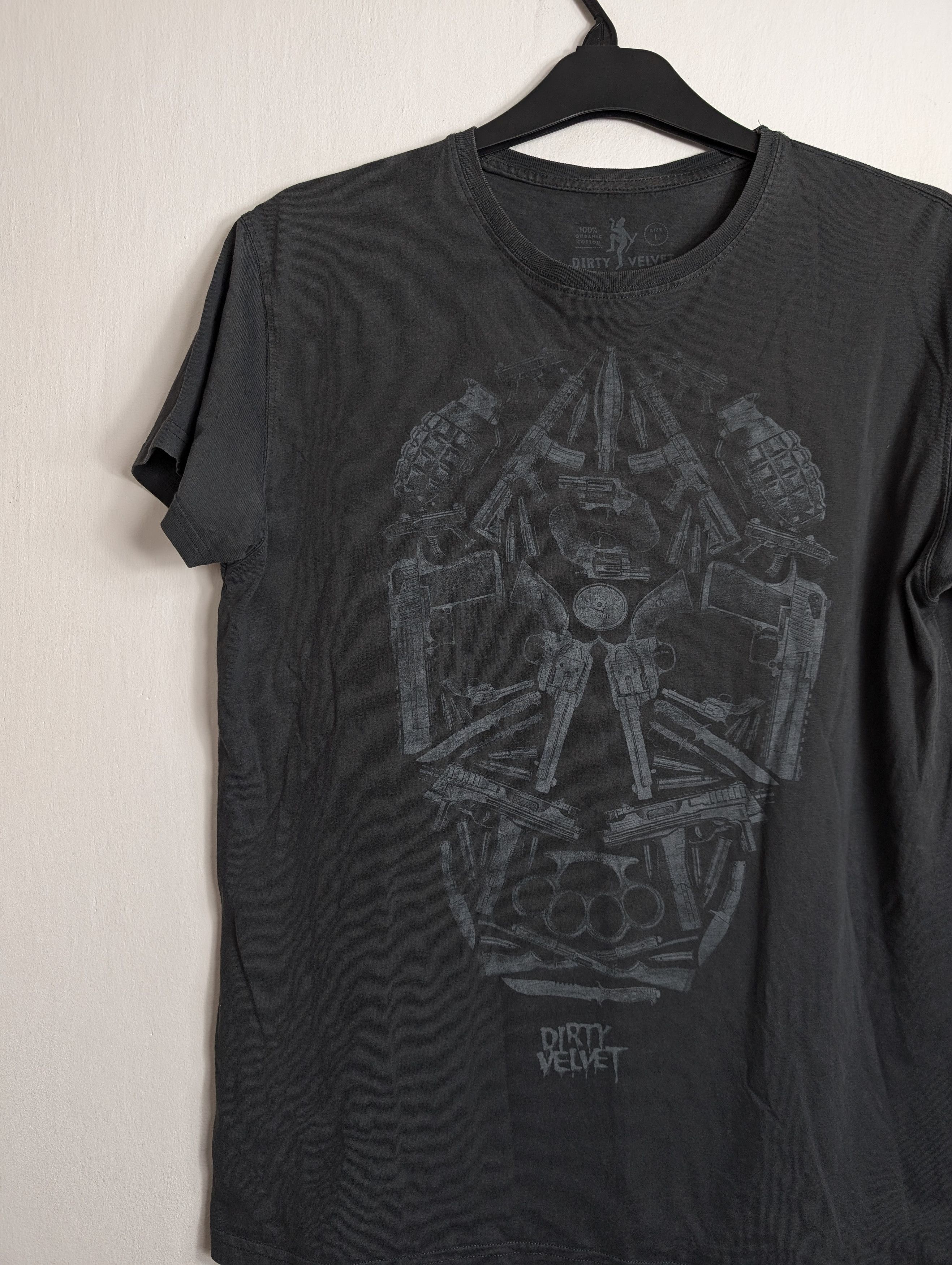 Vintage Dirty Velvet Weapons Skull T-shirt Organic Cotton Grey Size US L / EU 52-54 / 3 - 2 Thumbnail