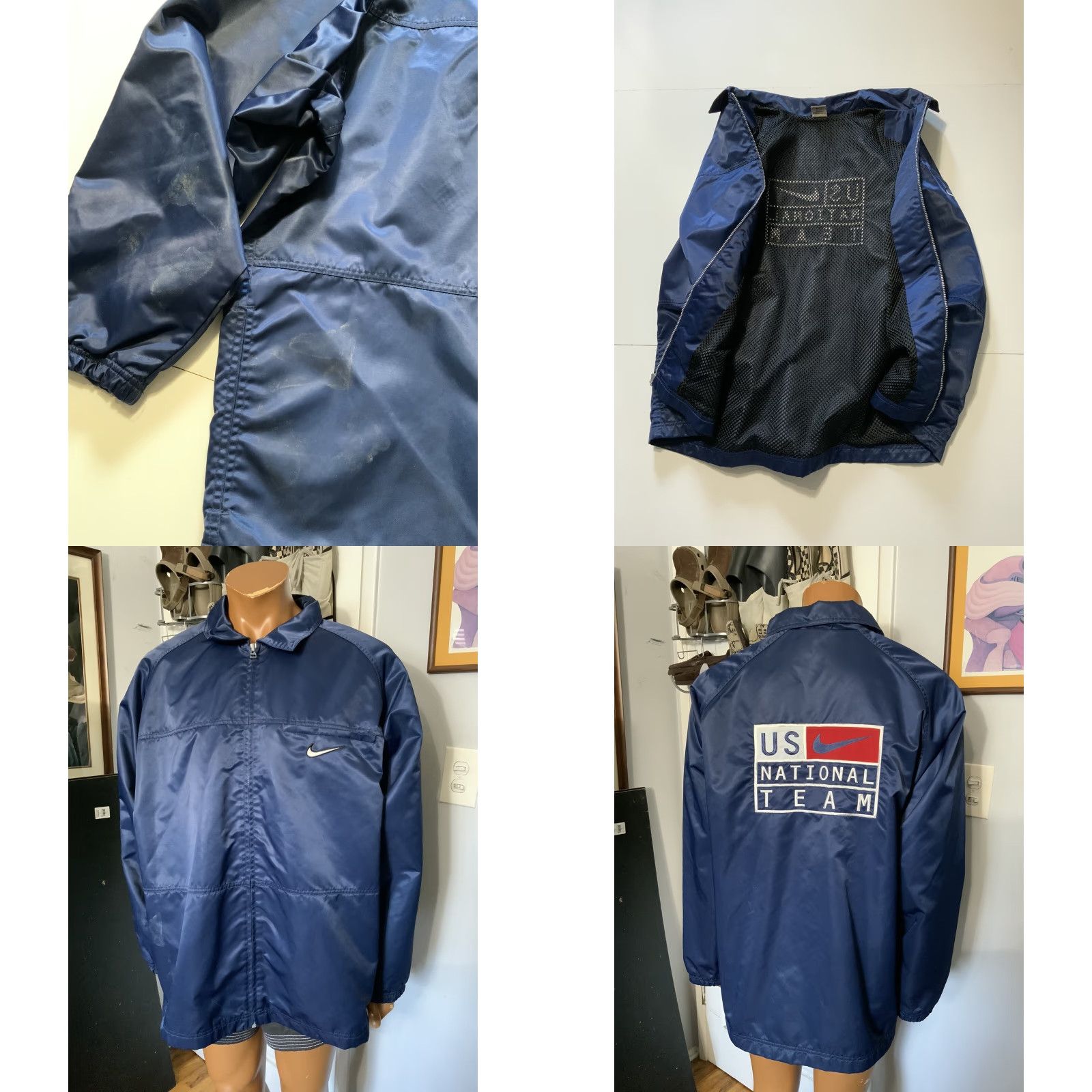 Vintage VTG 90s Nike Swoosh Team USA US United States National Team Embroidered Satin Jacket Sz. L Size US L / EU 52-54 / 3 - 8 Thumbnail