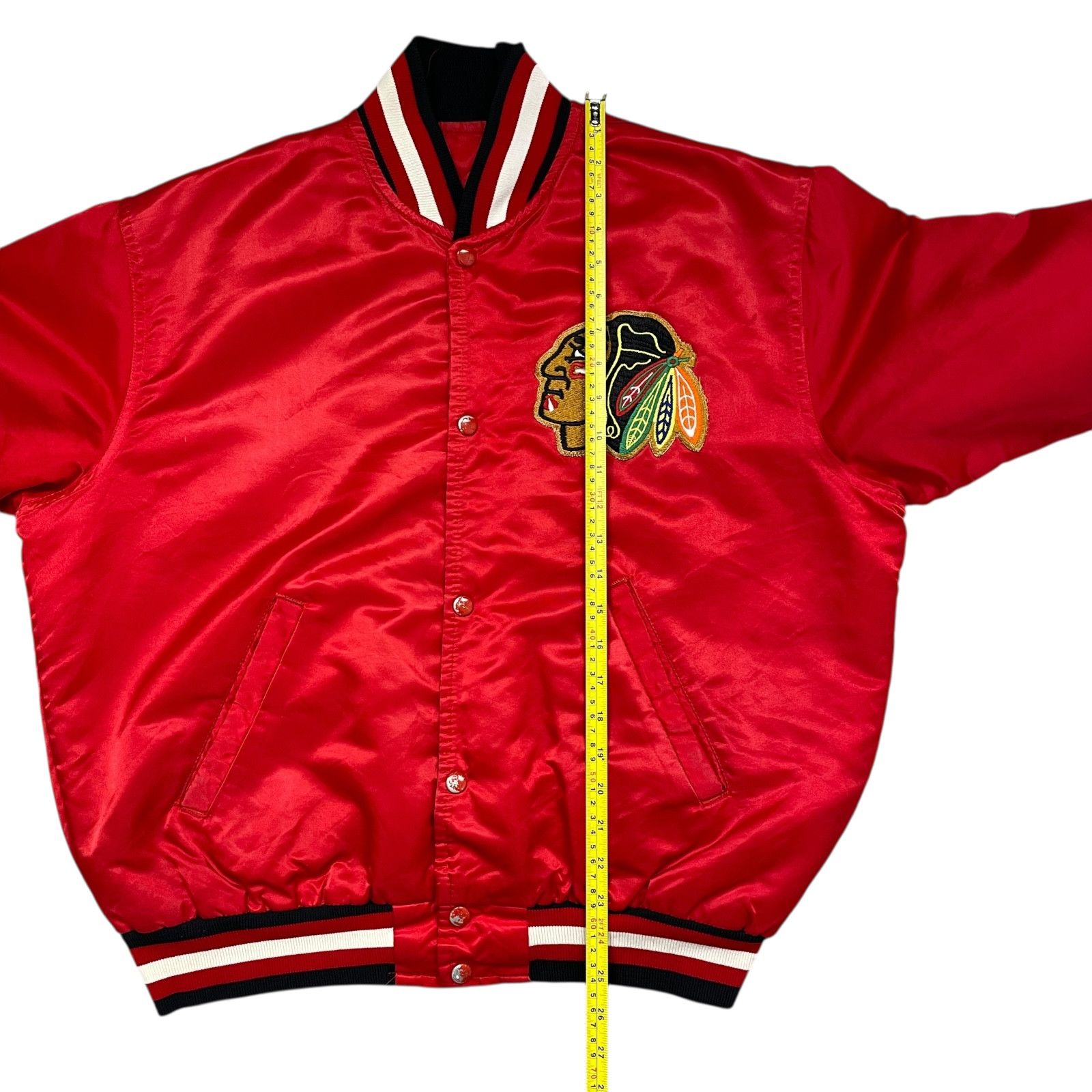 NHL VTG 90s CHICAGO BLACKHAWKS STARTER SATIN JACKET RED SIZE L Size US L / EU 52-54 / 3 - 14 Thumbnail