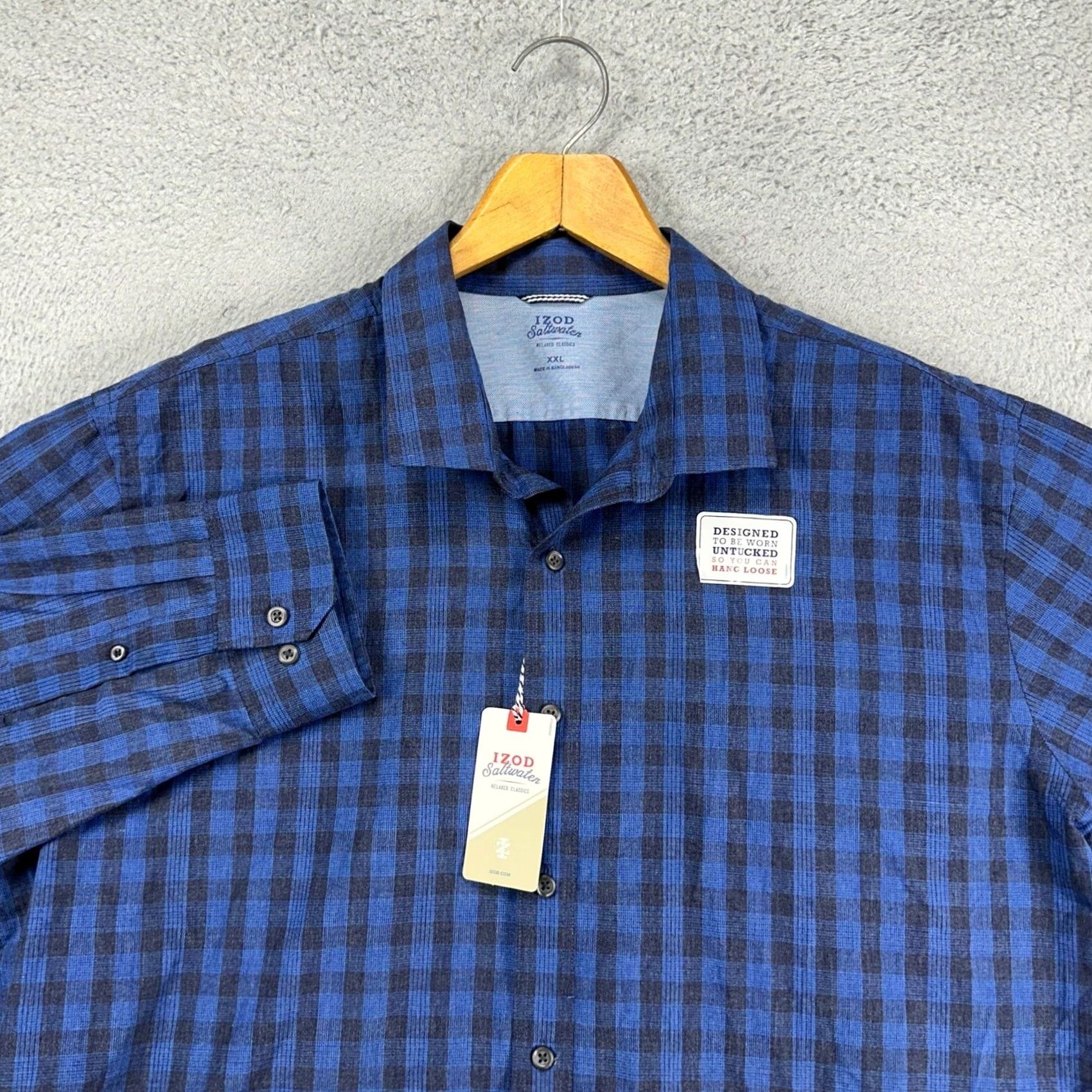 Izod Izod Saltwater Mens Button-Up Shirt 2XL Blue Plaid Classic Fit Button-Down Long Sleeve Size US XXL / EU 58 / 5 - 2 Thumbnail