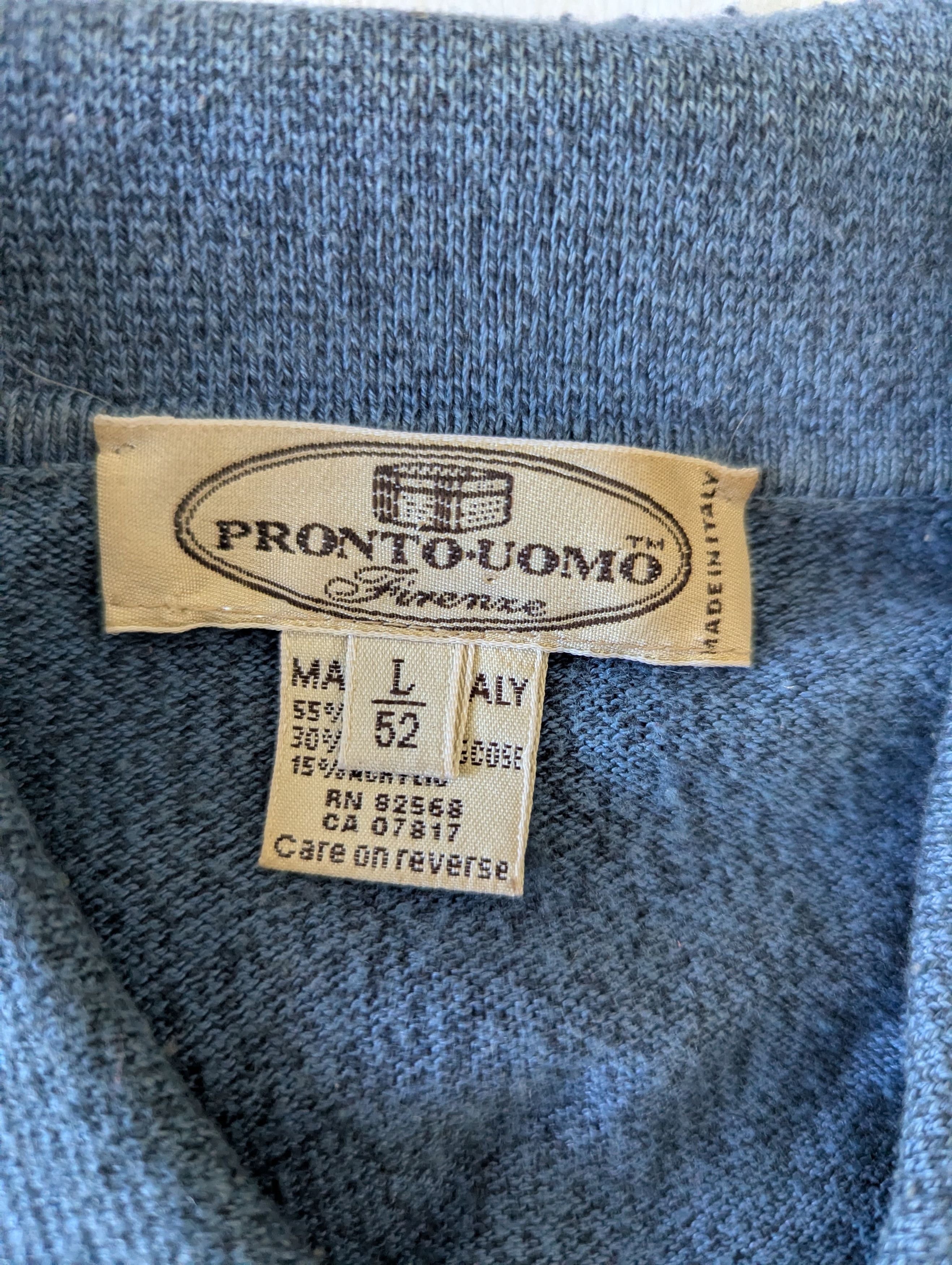 Pronto Uomo Cotton Blue Sweater by Pronto-Uomo Size US L / EU 52-54 / 3 - 5 Thumbnail