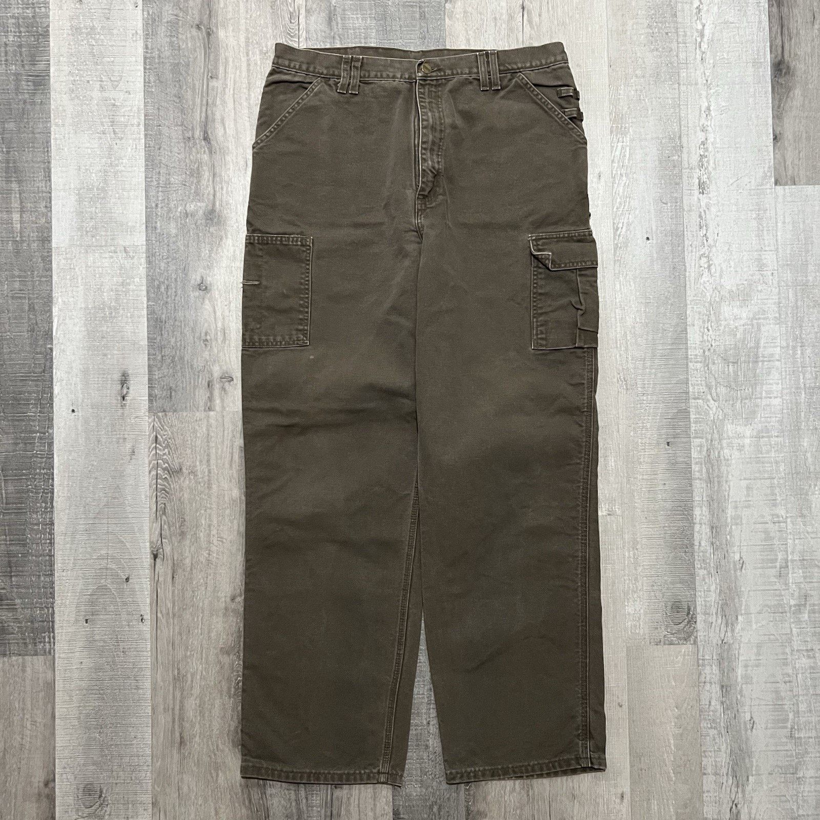 VTG Carhartt B112 TMB Brown Canvas Work Cargo Pants Fit 36