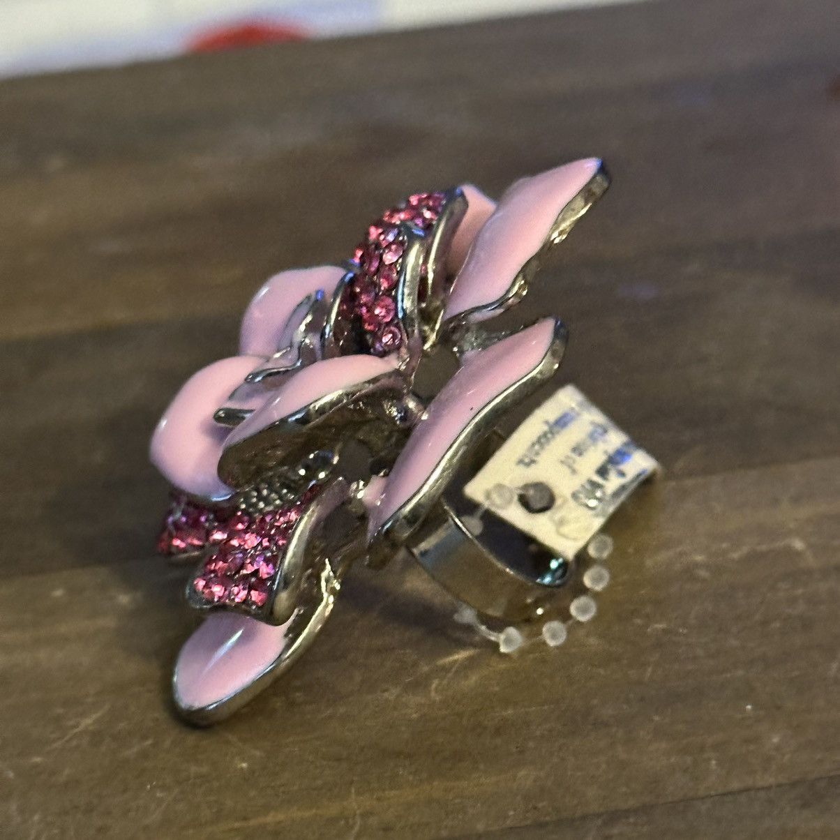 Vintage Vintage large pink rhinestone flower statement ring Size ONE SIZE - 4 Thumbnail