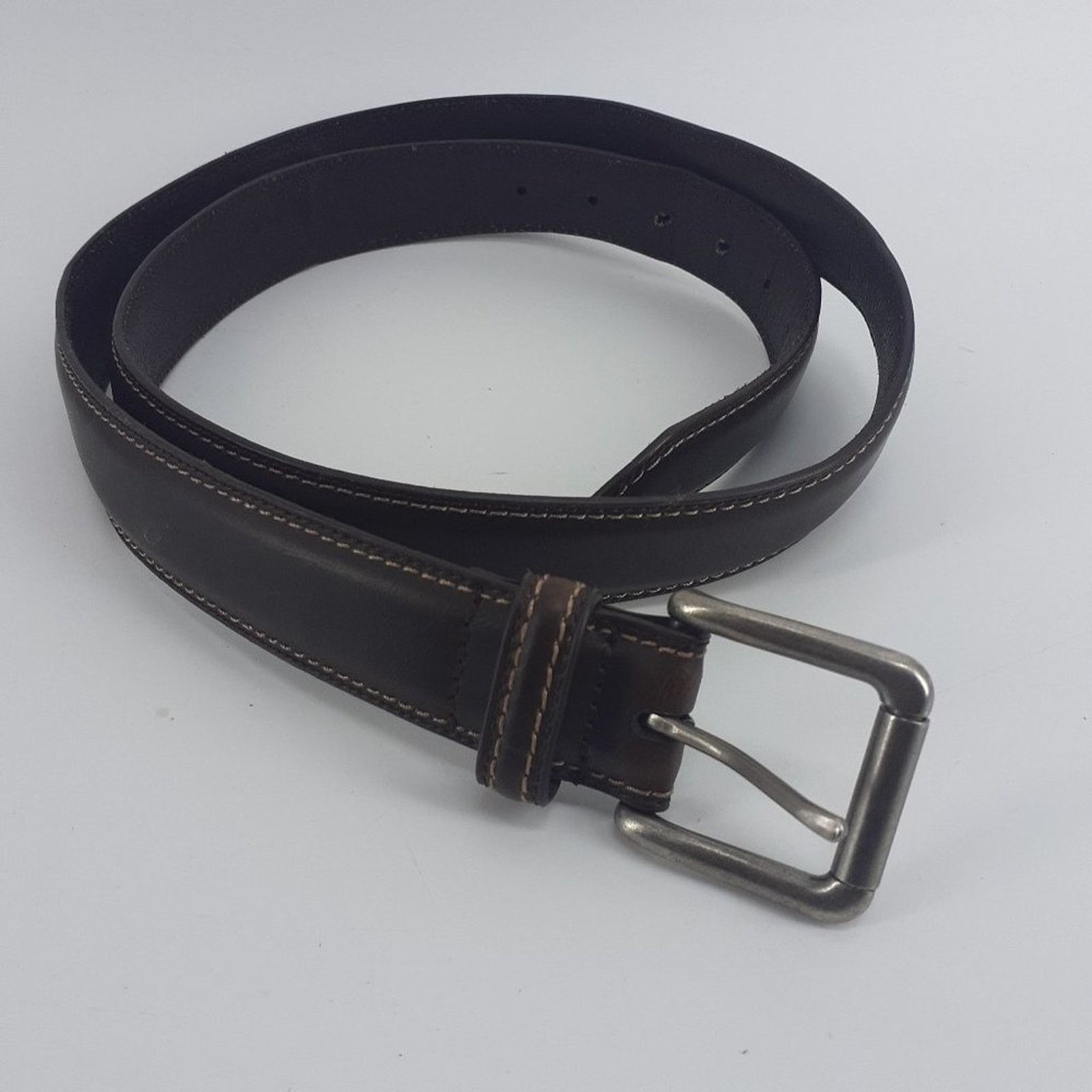 Dickies Dickies Men's Brown Leather Belt Silver Town Squared 43 Size 42 - 1 Thumbnail