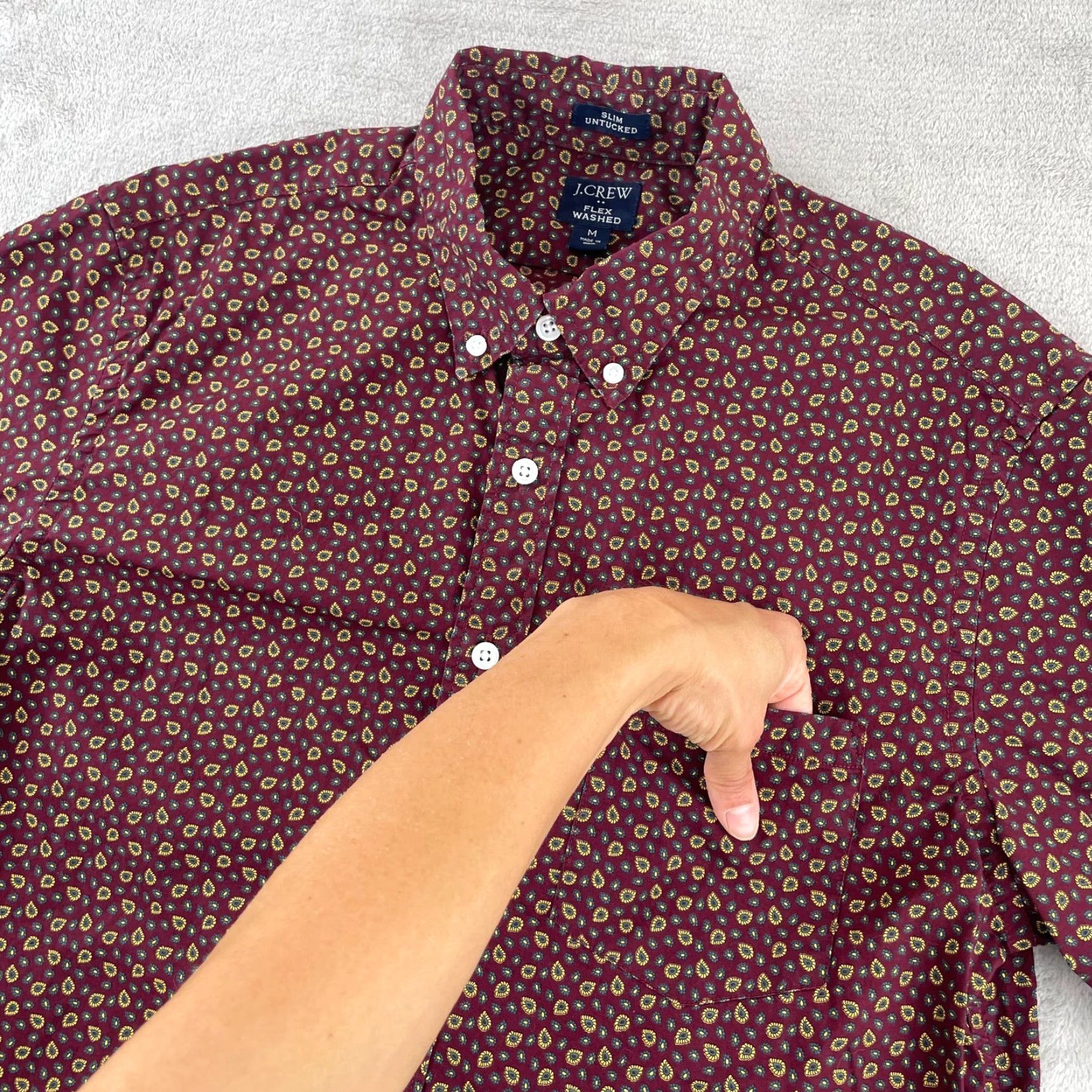 J.Crew J.CREW Shirt Men M Burgundy Paisley AOP Slim Untucked Flex Washed Preppy Shirt Size US M / EU 48-50 / 2 - 3 Thumbnail