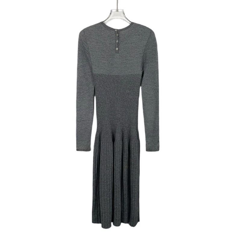 Chanel ChanelGray cotton round-neck long-sleeved knitted dress 250 Size XS / US 0-2 / IT 36-38 - 2 Thumbnail
