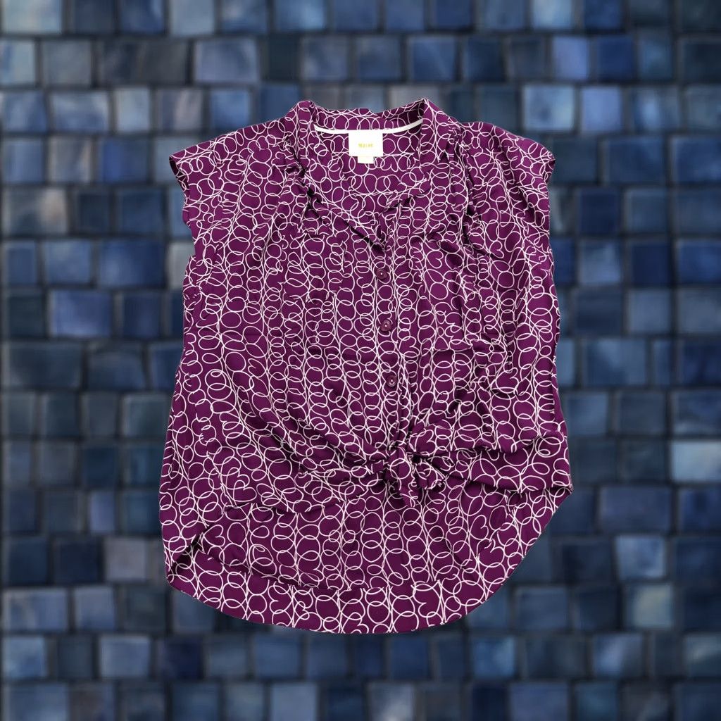 Vintage Maeve Shirt Womens Small Purple White Tie Front Blouse Button Up Abstract Print Size S / US 4 / IT 40 - 1 Thumbnail
