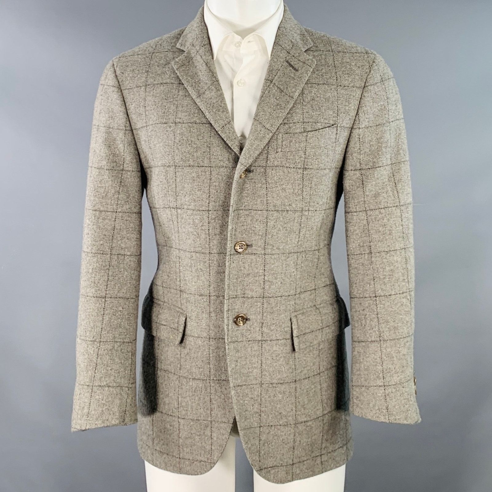 Ralph Lauren Size 38 Regular Grey Black Window Pane Cashmere Sport Coat Size 38R - 1 Thumbnail