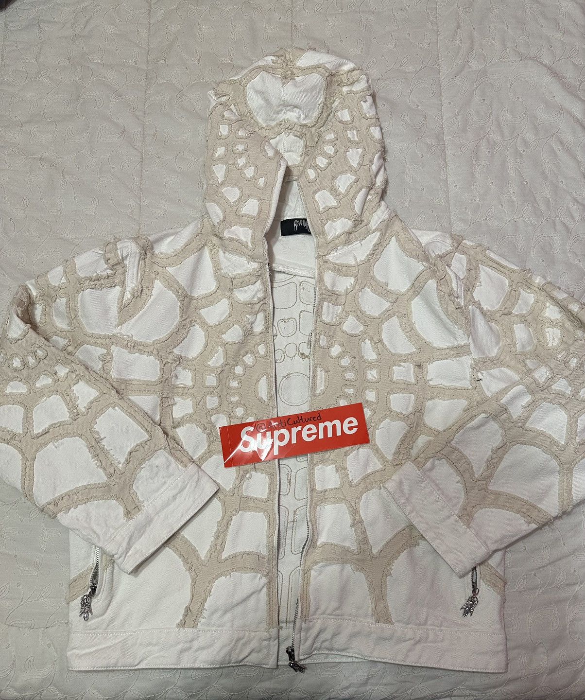 image of Revenge Spiderweb Denim Jacket in White, Men's (Size Medium)