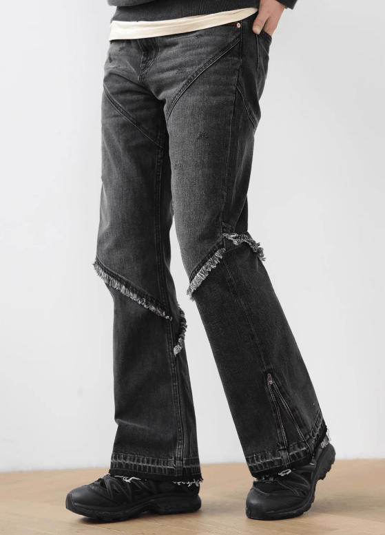 Vintage Distressed Dirty Wash Flared Pants – Narrow Cut Fringe Size US 33 - 2 Thumbnail