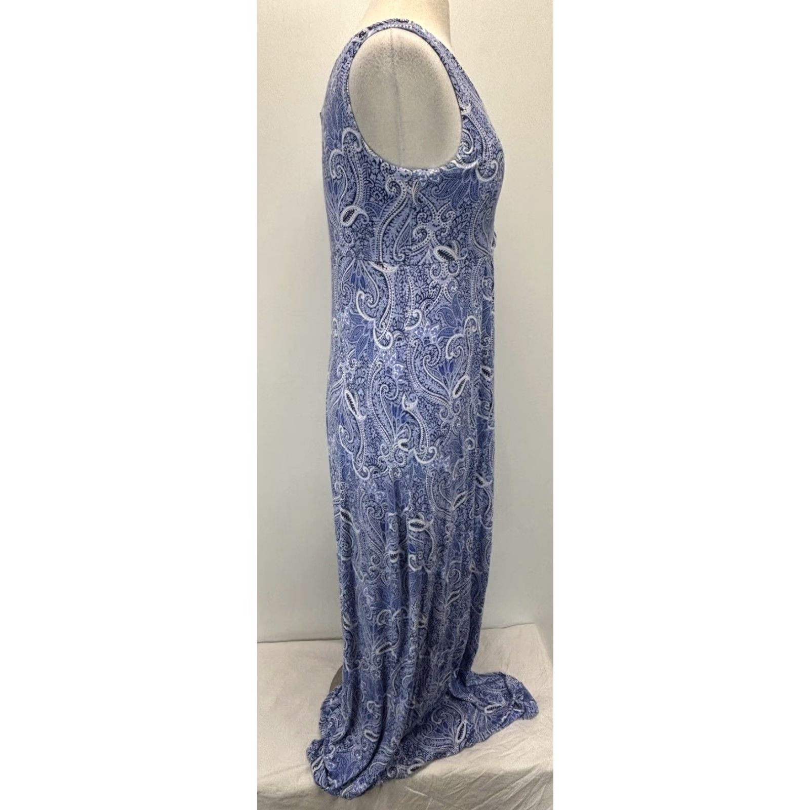Talbots Talbots Maxi Dress Sz S Blue Paisley Jersey V-Neck Sleeveless Stretch Pullover Casual Womens Size S / US 4 / IT 40 - 4 Thumbnail