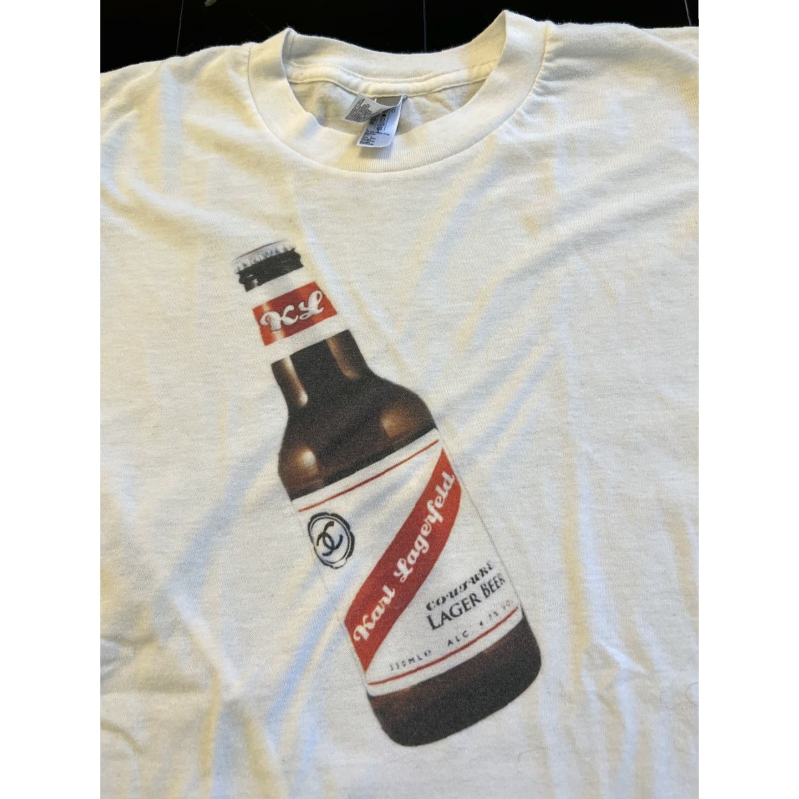 American Apparel VINTAGE American Apparel Shirt Womens Size S White Karl Lagerfeld Red Stripe Jamaican Beer Spoof 80s 90s Limited Edition Crew Neck Short Sleeve Casual Size S / US 4 / IT 40 - 2 Thumbnail