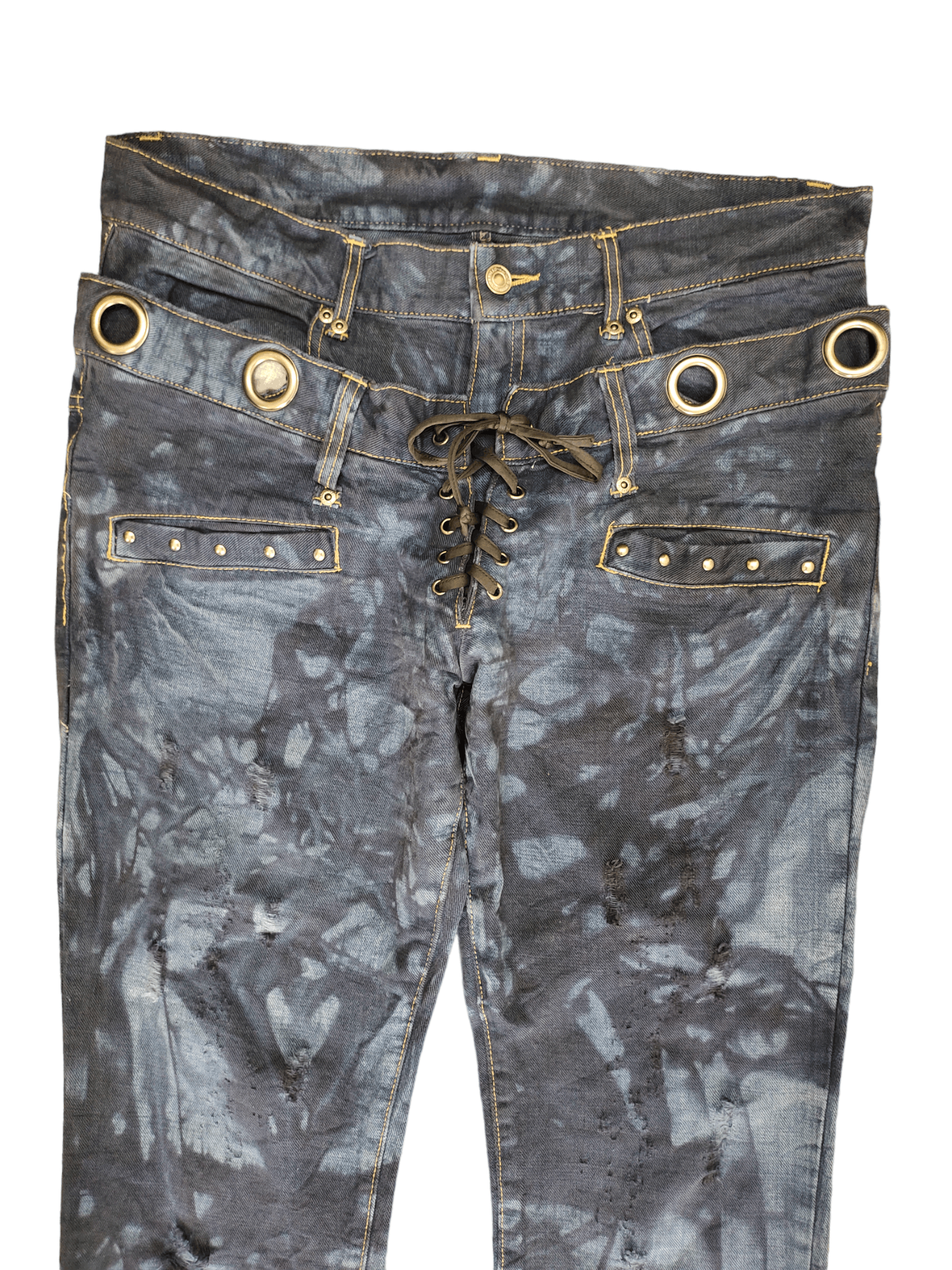 Japanese Brand PPFM Inspire Japanese Double Waist Distressed Dye Jeans 35 Size US 35 - 2 Thumbnail