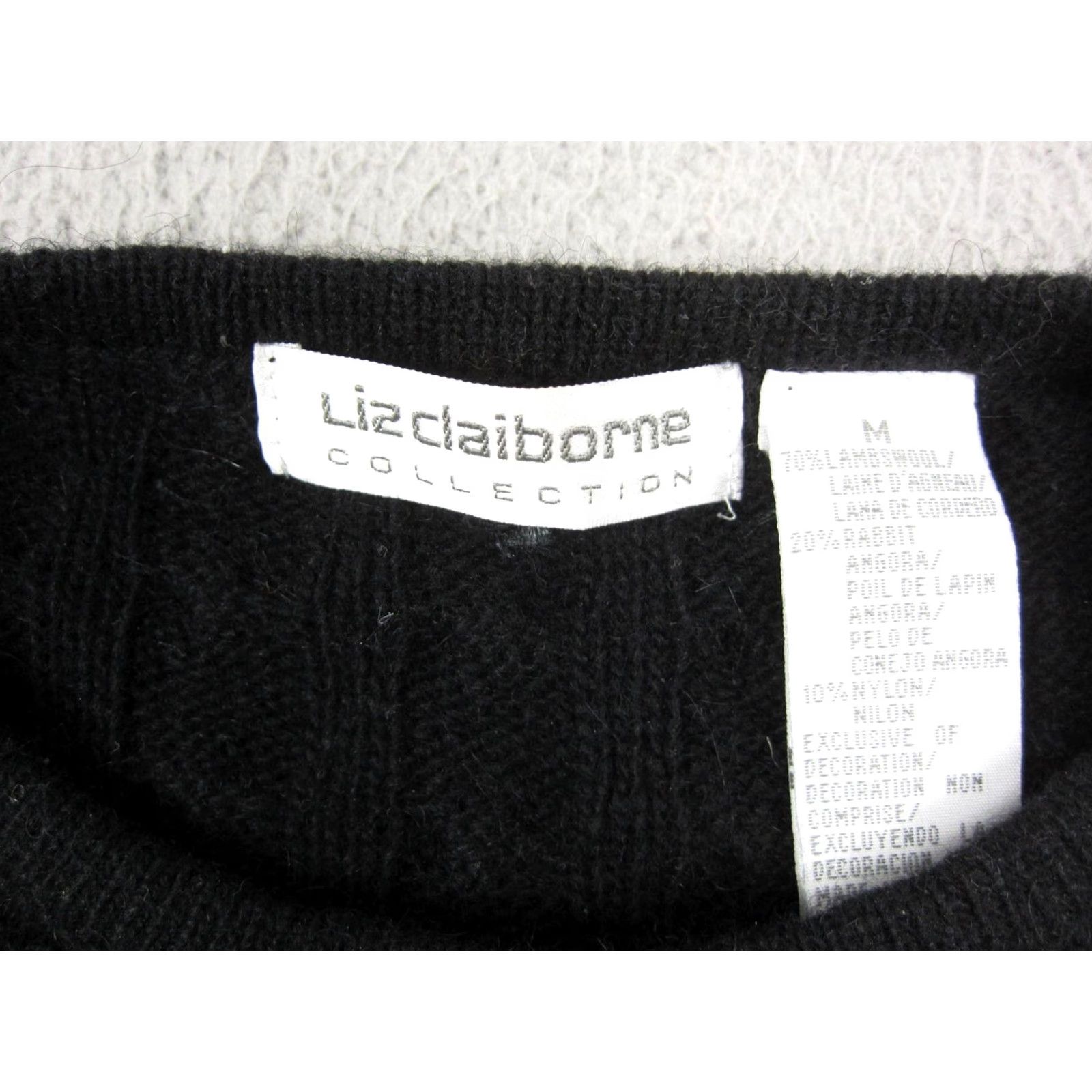 Liz Claiborne Liz Claiborne Sweater Womens Medium Black Angora Wool Beaded Cable-Knit Crew Neck Pullover 90s Classic Knit Casual Business Women Size M / US 6-8 / IT 42-44 - 3 Thumbnail