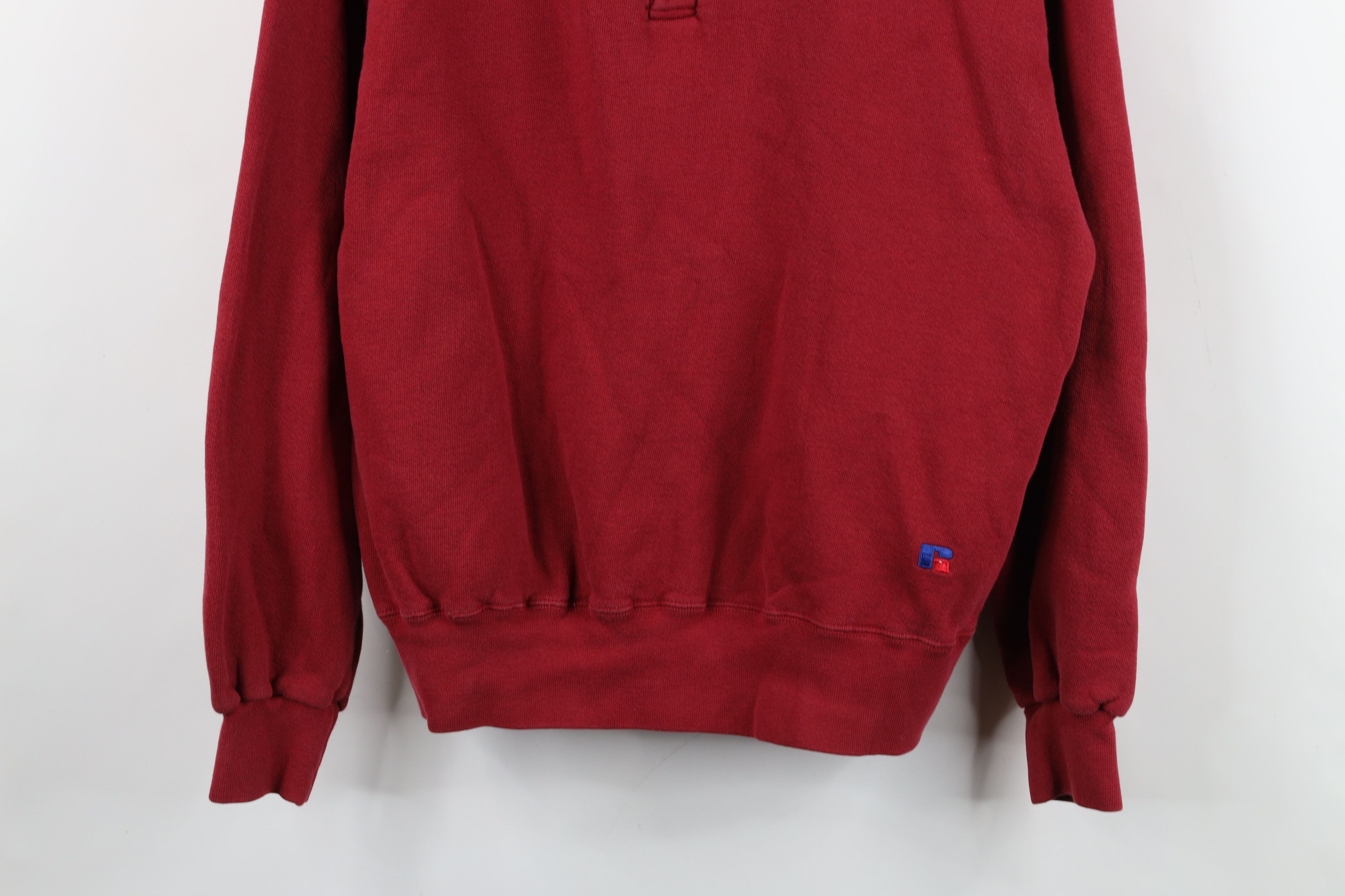 Russell Athletic Vintage 90s Russell Athletic Blank Henley Sweatshirt Red USA Size US L / EU 52-54 / 3 - 3 Thumbnail