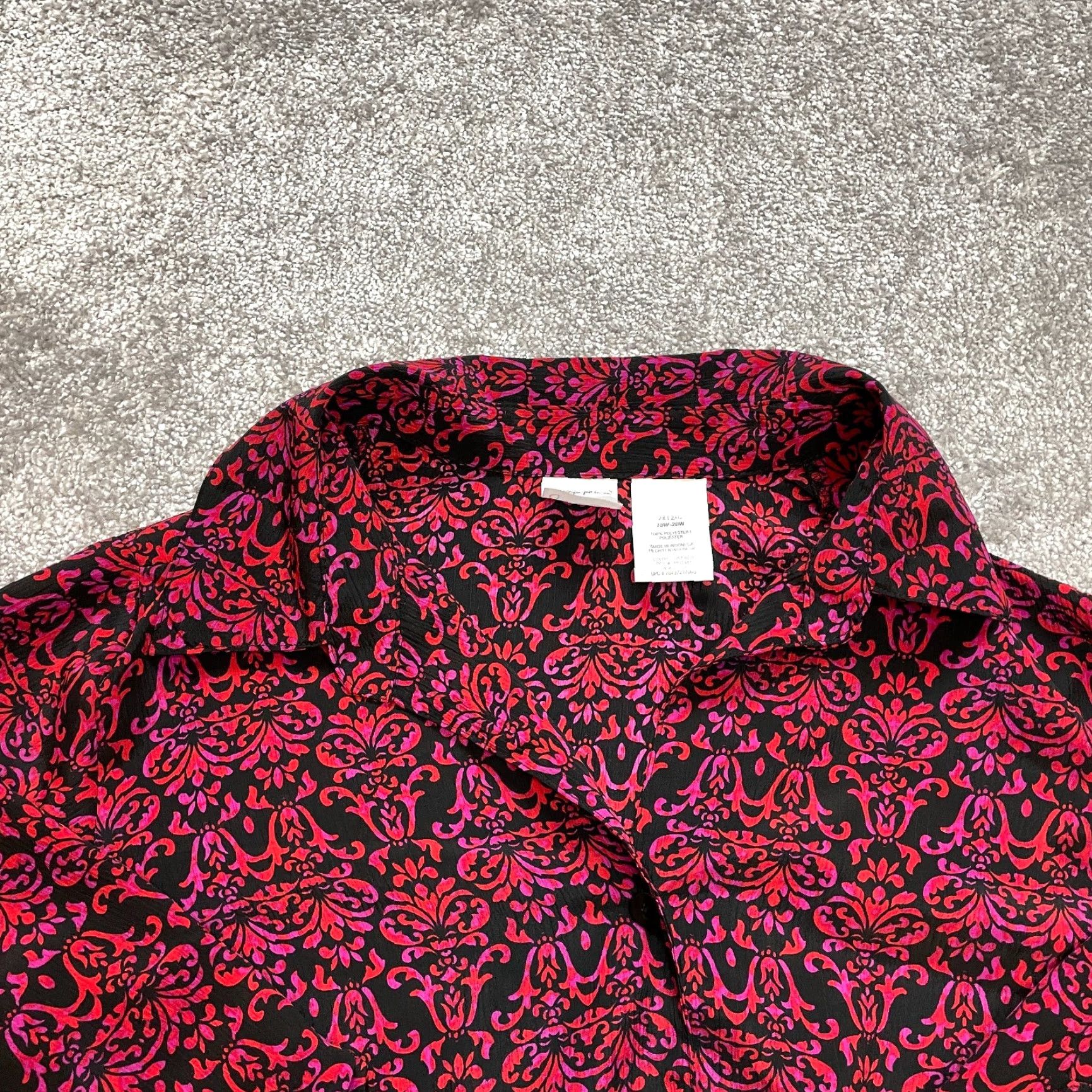 Vintage JMS Just My Size Button-Up Shirt womens 18W Red Roll Tab Sleeve Blouse Floral Size XXL / US 16-18 / IT 52-54 - 2 Thumbnail