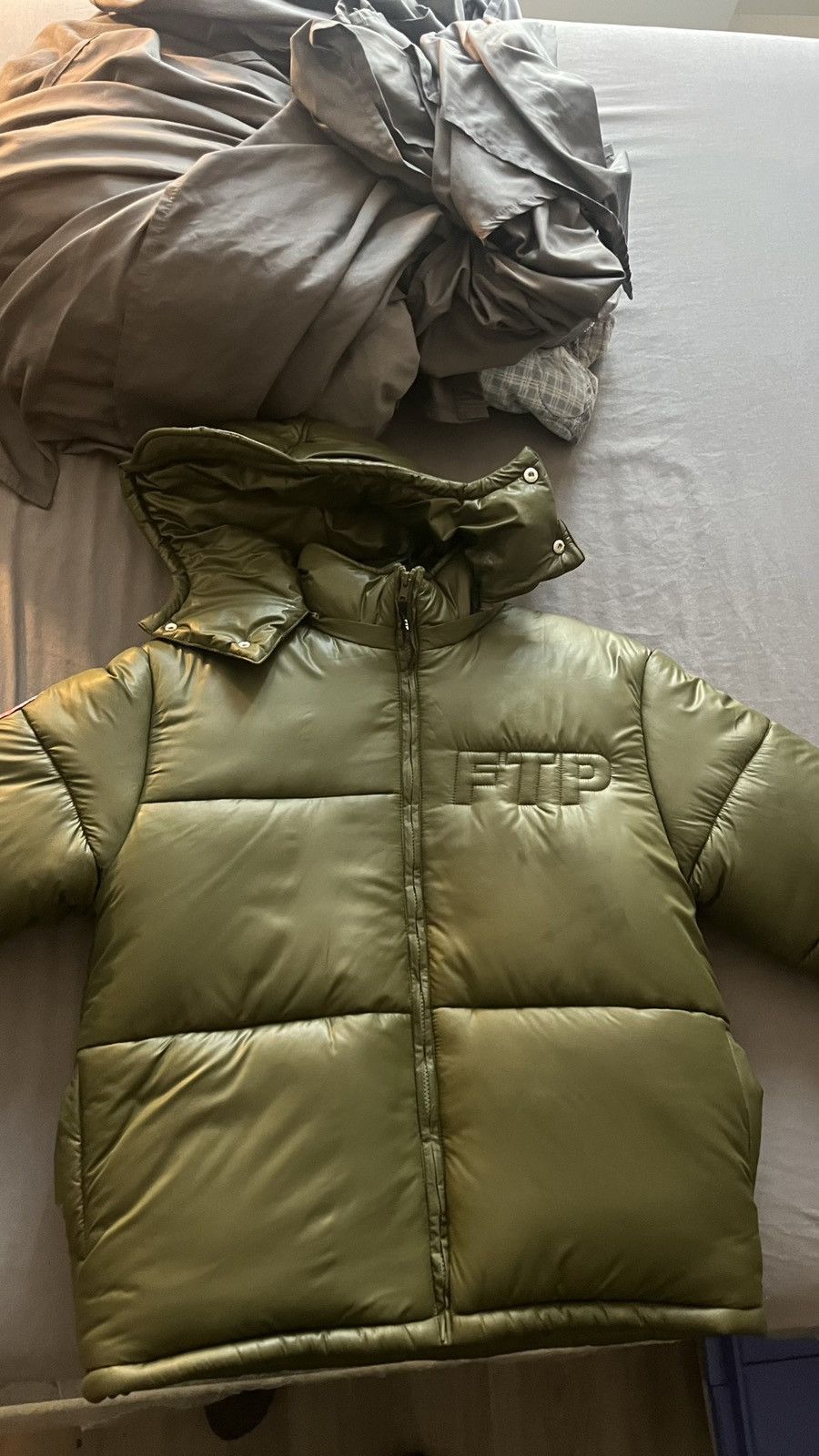image of Fuck The Population Ftp World Domination Puffer in Green, Men's (Size Large)