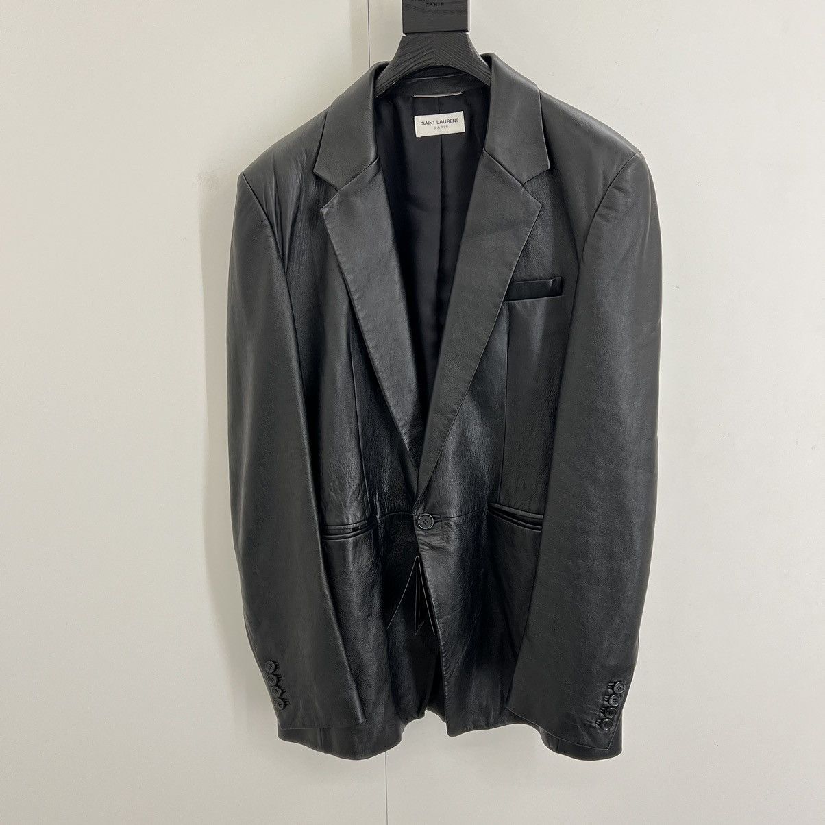 image of Anthony Vaccarello x Saint Laurent Paris Saint Laurent Leather Blazer In Xs in Black, Men's