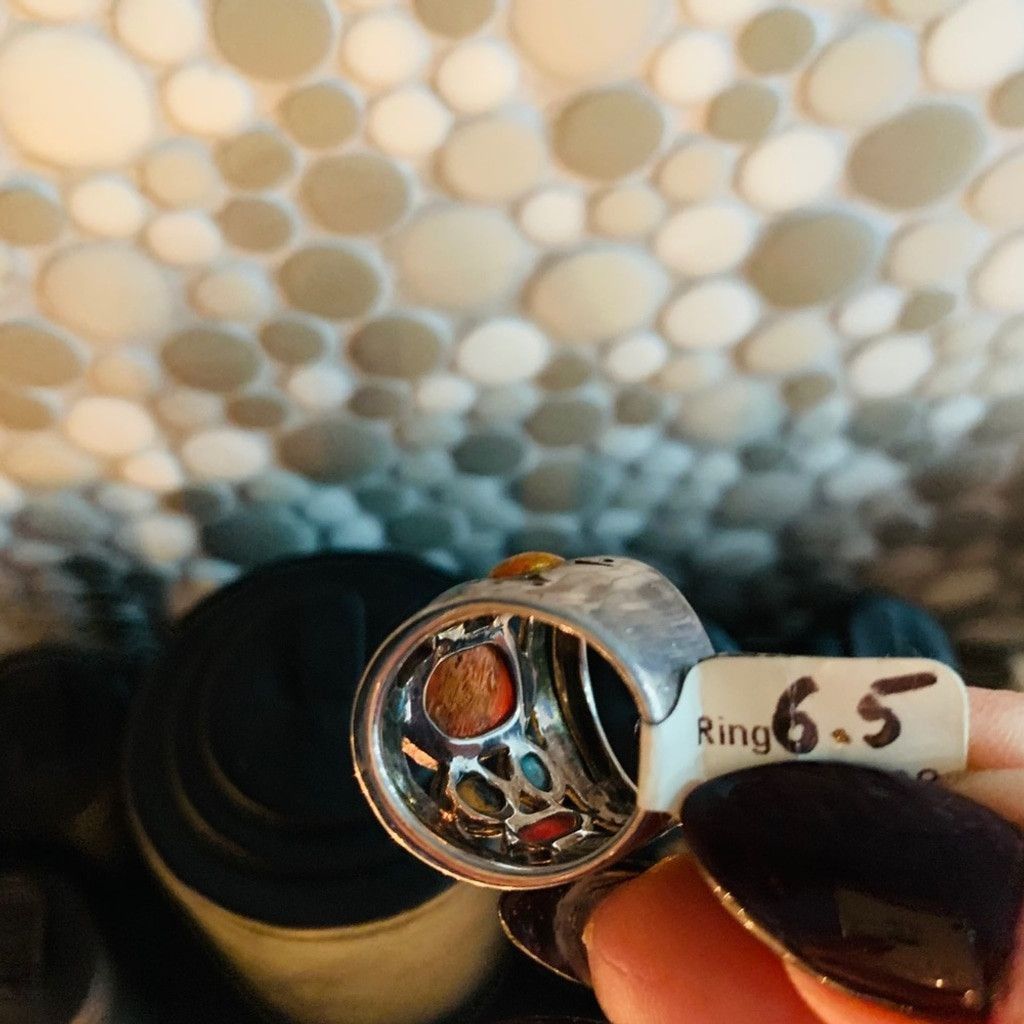 Vintage Sterling Silver ring with Precious stones size 6.5 Size ONE SIZE - 5 Thumbnail