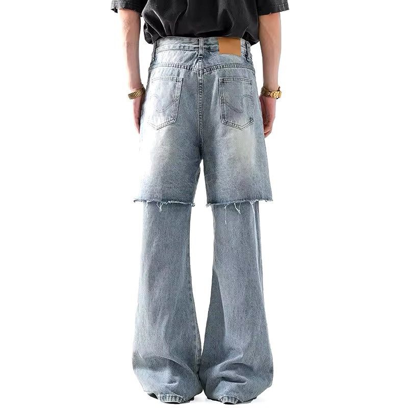 Designer × Vintage Streetwear Washed High Street Spliced Straight Jeans Size US 28 / EU 44 - 4 Thumbnail