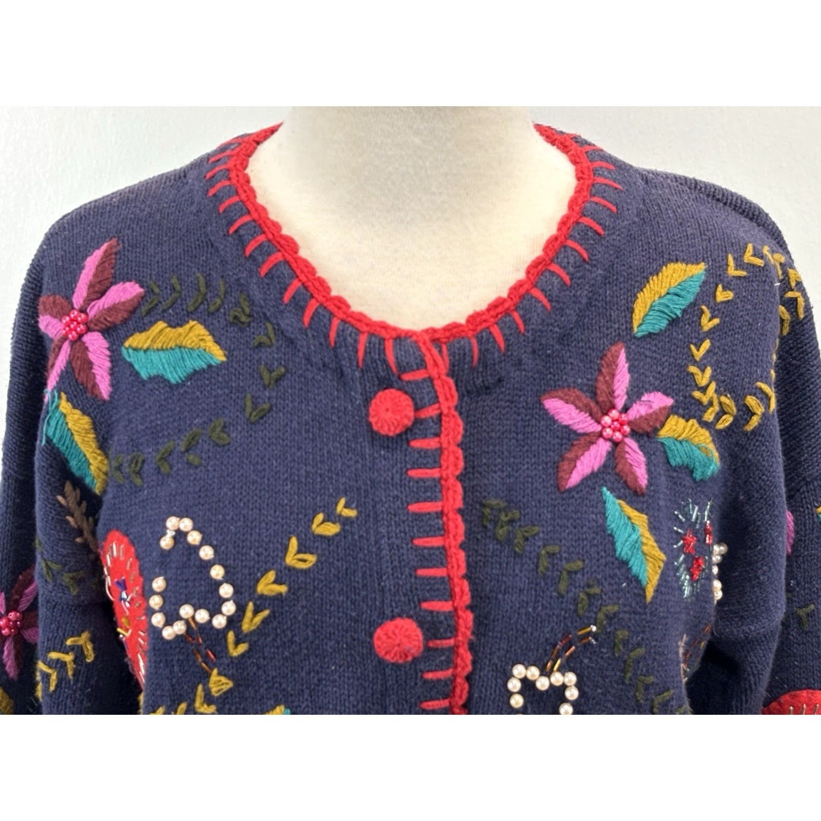 Vintage VINTAGE Segue Cardigan Shirt Women L Blue Hearts Beaded Embroidered Knit Cotton Ramie 90s Valentines Day Size L / US 10 / IT 46 - 5 Thumbnail