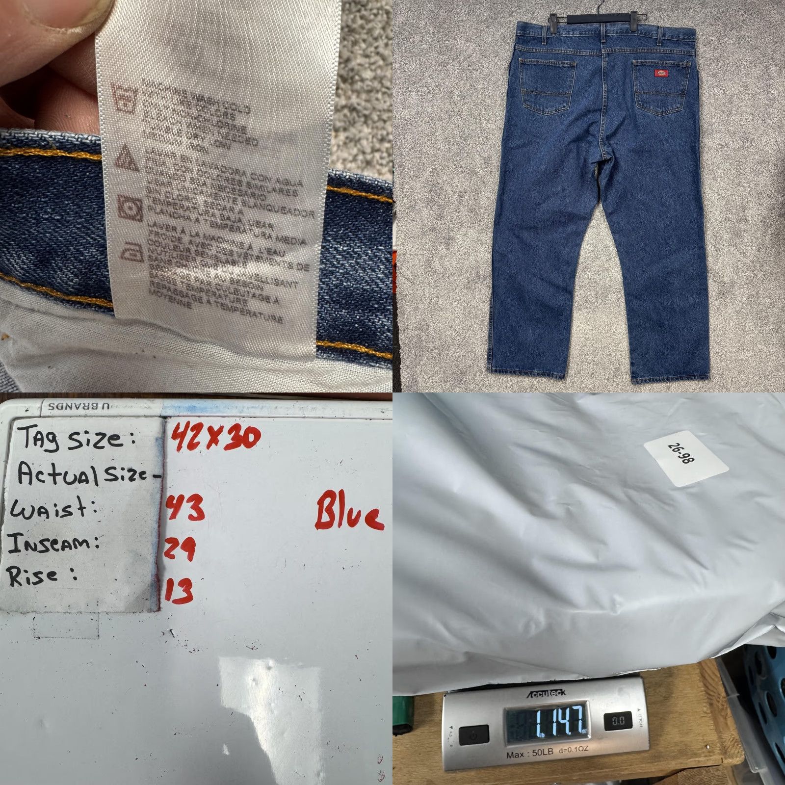 Dickies Dickies Jeans Mens 43x29 Blue High Rise Straight Leg Denim Workwear Classic Size US 42 / EU 58 - 8 Thumbnail