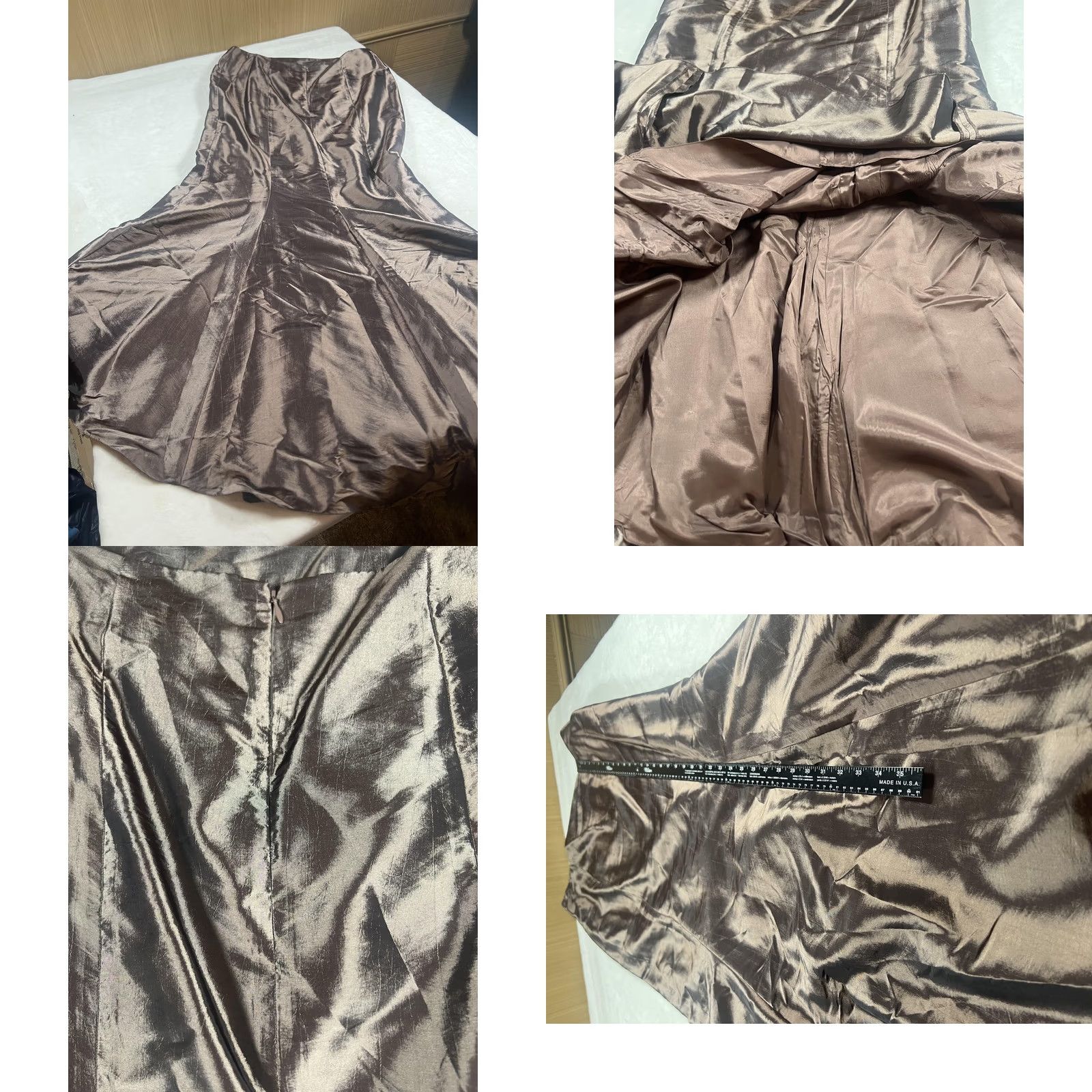 Vintage VINTAGE? No. Satin Formal 2 Piece Set Womens Medium Brown Top Skirt Rhinestone Belted Maxi Size M / US 6-8 / IT 42-44 - 10 Thumbnail