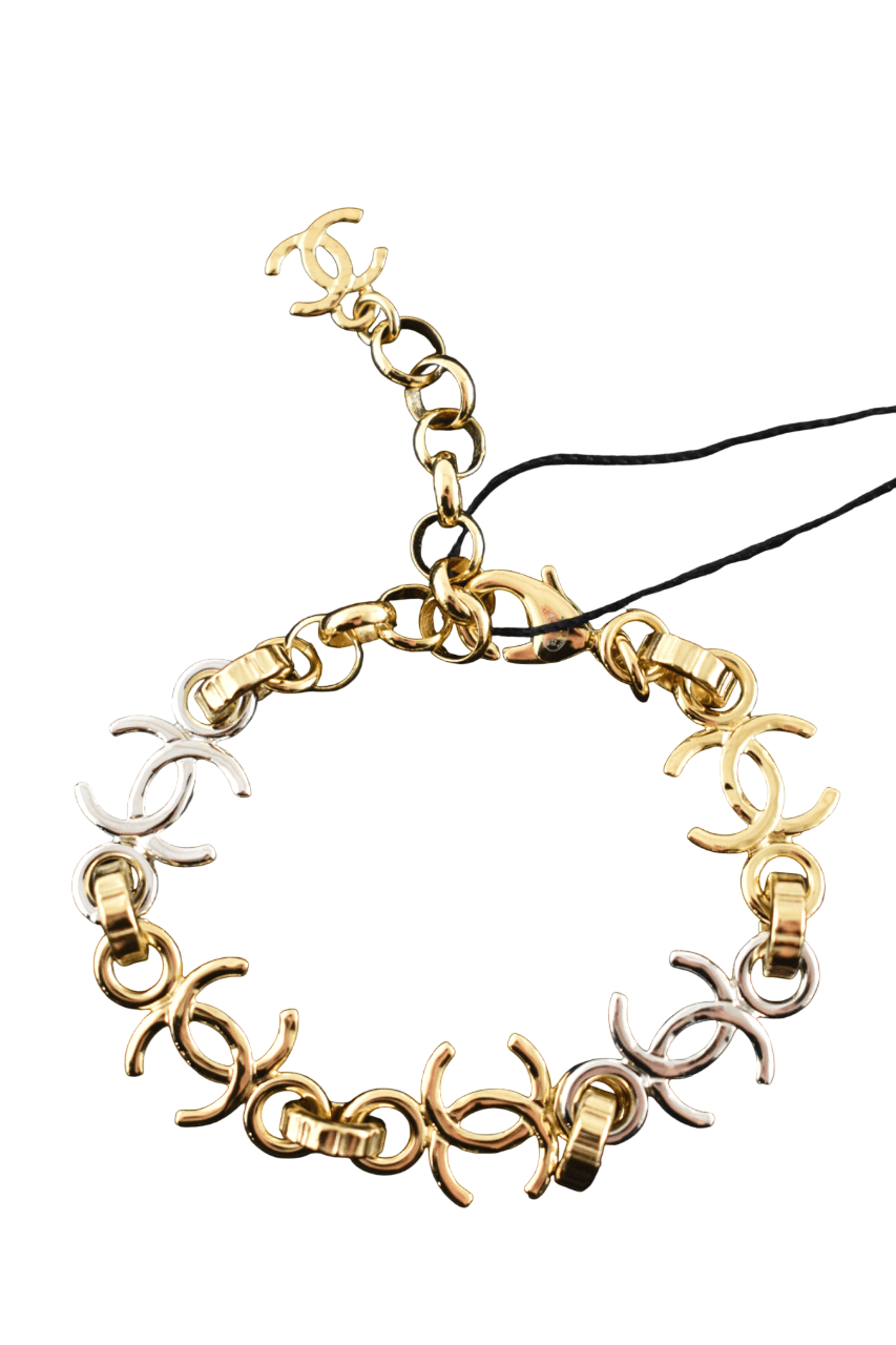 Chanel Chanel 26P Gold Silver CC Logo Link Adjustable Arm Bracelet Size ONE SIZE - 4 Thumbnail