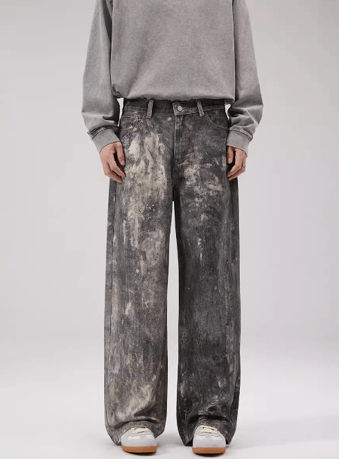 Japanese Brand × Jean American street style ink-splashed gray black baggy jeans Size US 32 / EU 48 - 1 Thumbnail