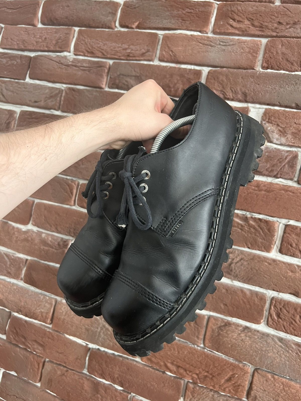 Leather Rare Vintage Steel Avant Garde Platform Derby Leather Boots Size US 12.5 / EU 45-46 - 2 Thumbnail