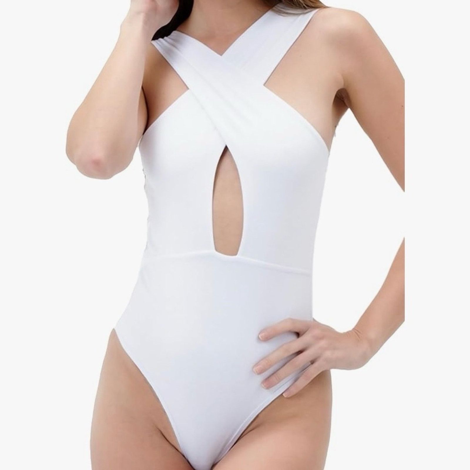 Other Criss Cross Sleeveless Sexy Bodysuit Double Lined Basic S Size S / US 4 / IT 40 - 1 Thumbnail
