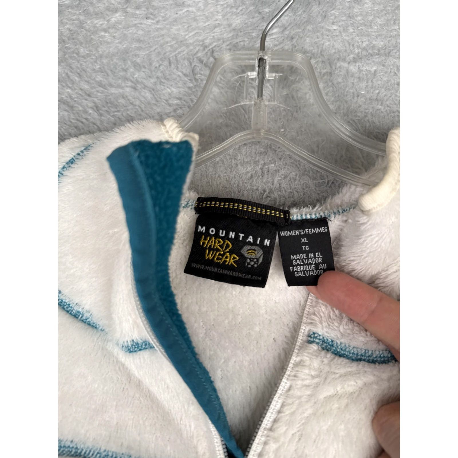 Mountain Hardwear Mountain Hardwear Jacket Womens XL White Teal Polartec Fleece Full Zip Hooded Size XL / US 12-14 / IT 48-50 - 7 Thumbnail
