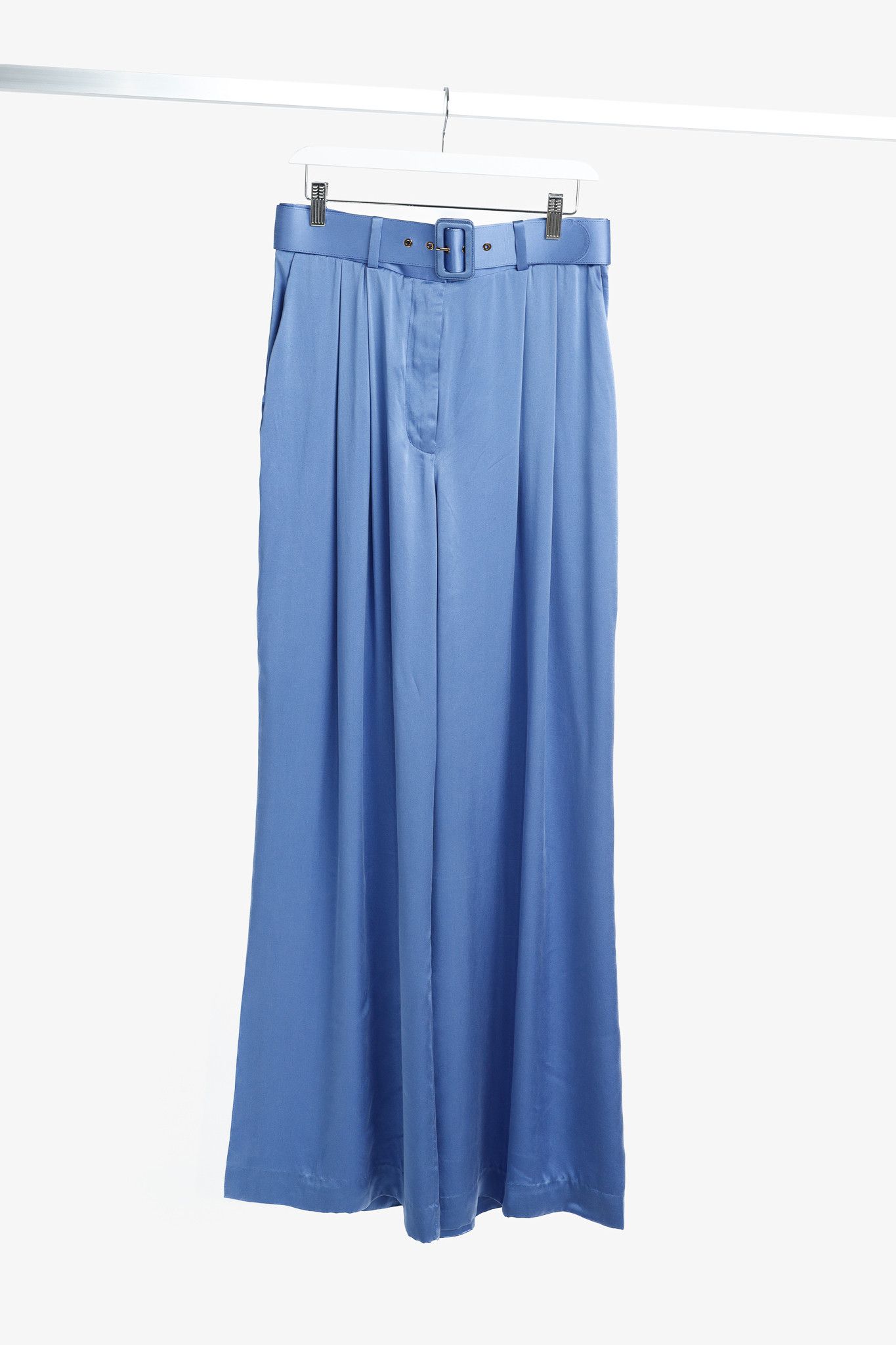 Zimmermann Zimmermann PF/24 Cornflower Belted Charmeuse Silk Tuck Pants Size 31" - 1 Thumbnail