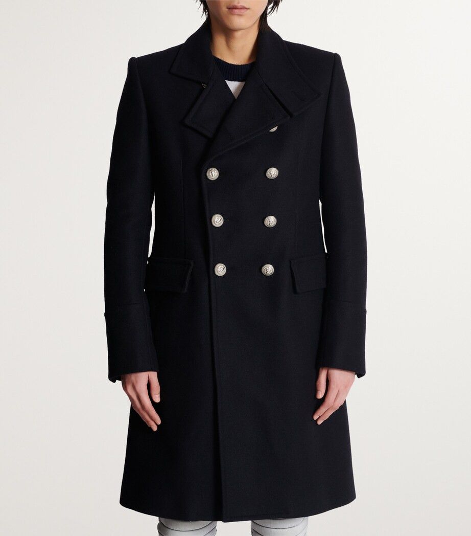 Balmain o1mt1gz0126 Wool Officer Coat in Black Size US XL / EU 56 / 4 - 2 Thumbnail