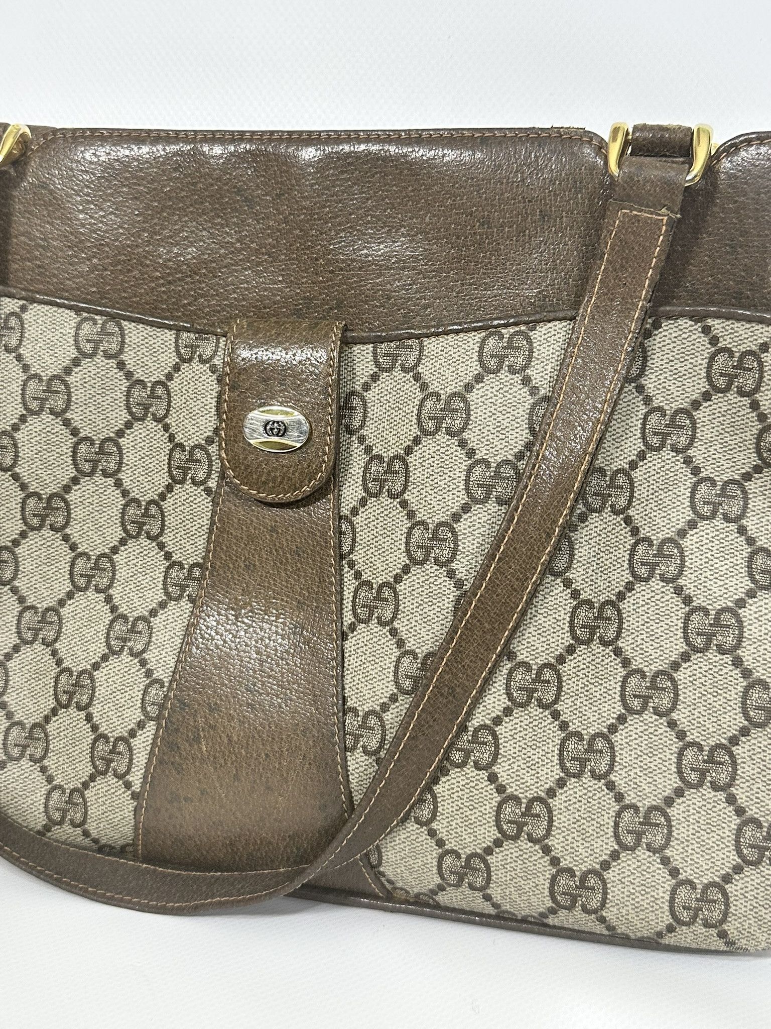 Gucci Gucci Vintage Handbag GG Monogram Beige Brown Leather Size ONE SIZE - 3 Thumbnail