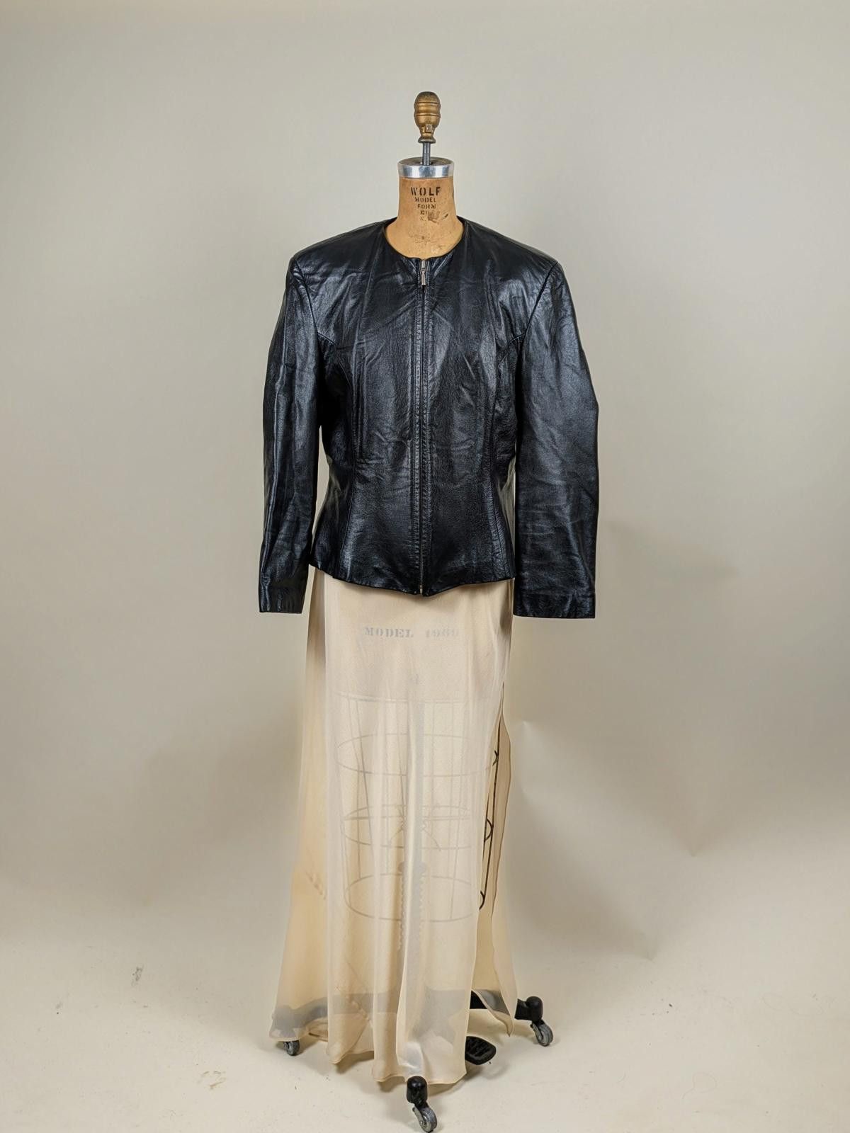 Maximilian Davis 1990's collarless black leather jacket Size L / US 10 / IT 46 - 1 Thumbnail