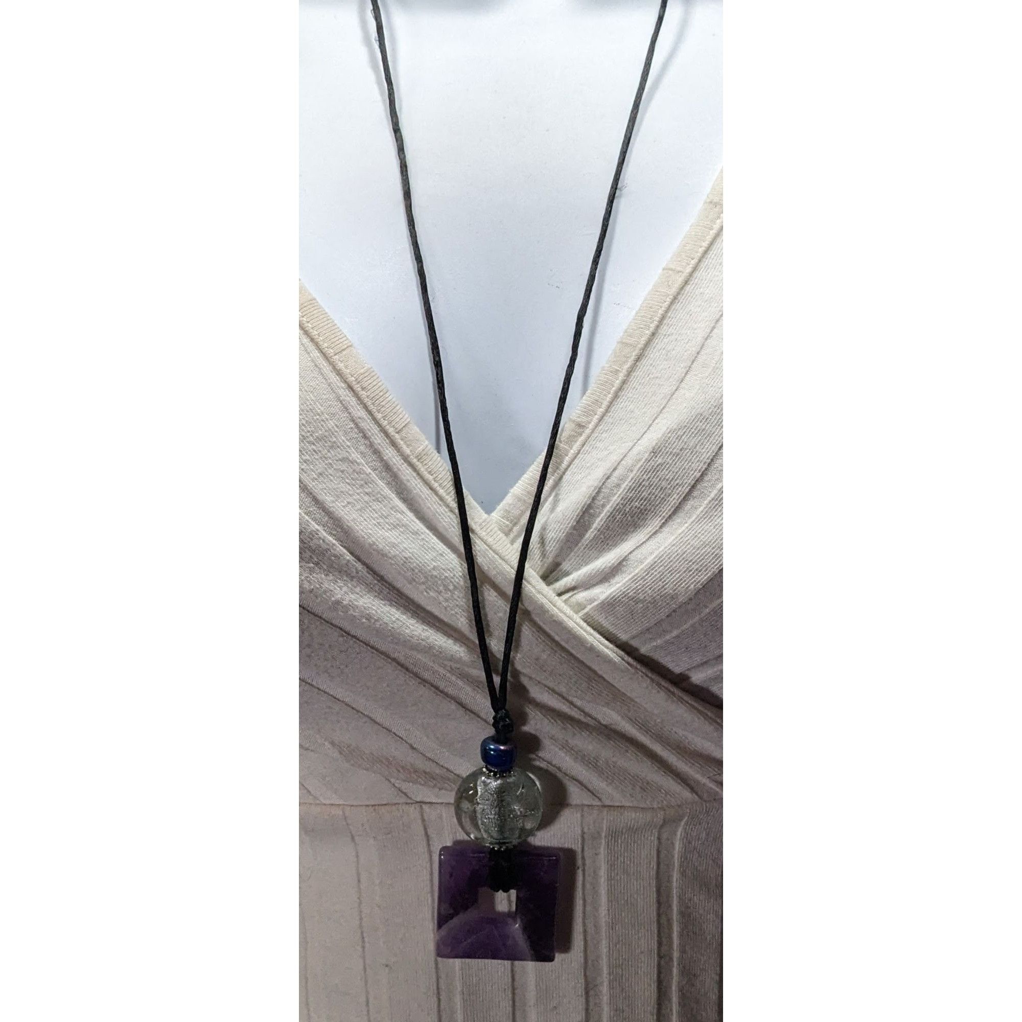 Other Nature Inspired Amethyst Square Pendant Necklace With Glass Size ONE SIZE - 3 Thumbnail
