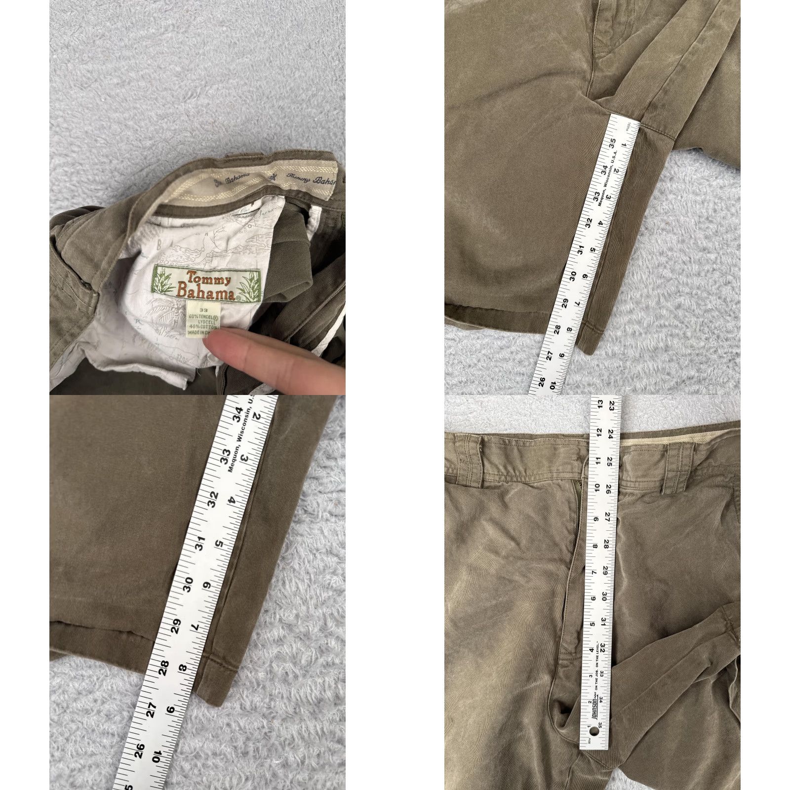 Tommy Bahama Tommy Bahama Shorts Mens 33 Olive Green Chino Flat Front Lyocell Cotton Pockets 90s Beach Mens Size US 33 - 8 Thumbnail