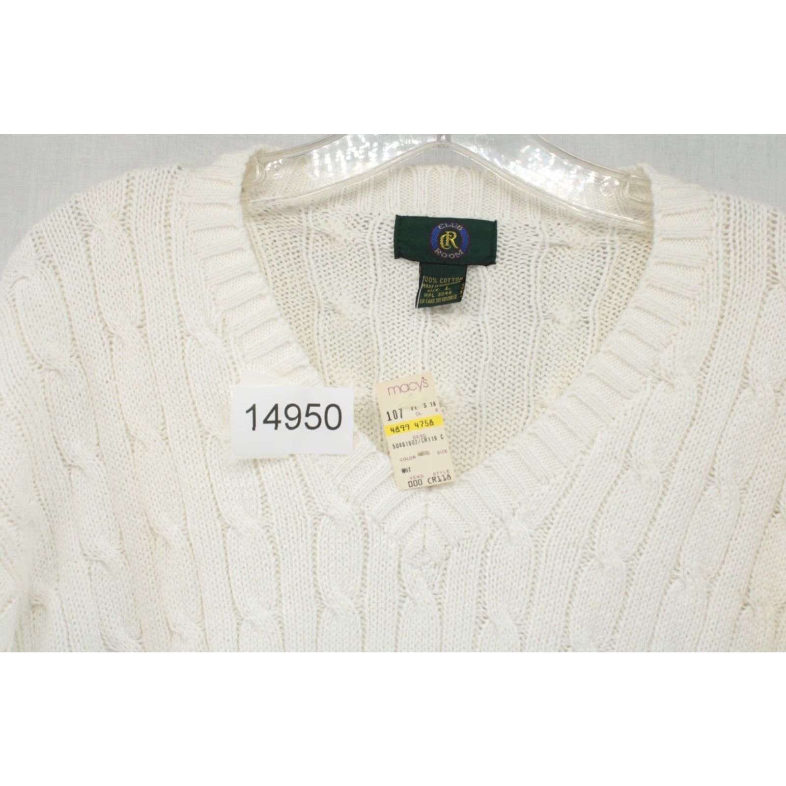 Club Room Club Room Cable Knit V-Neck Sweater - Men’s Large Ivory Cotton 3D Knit Pullover Preppy Ivy League Mens Size US L / EU 52-54 / 3 - 5 Thumbnail