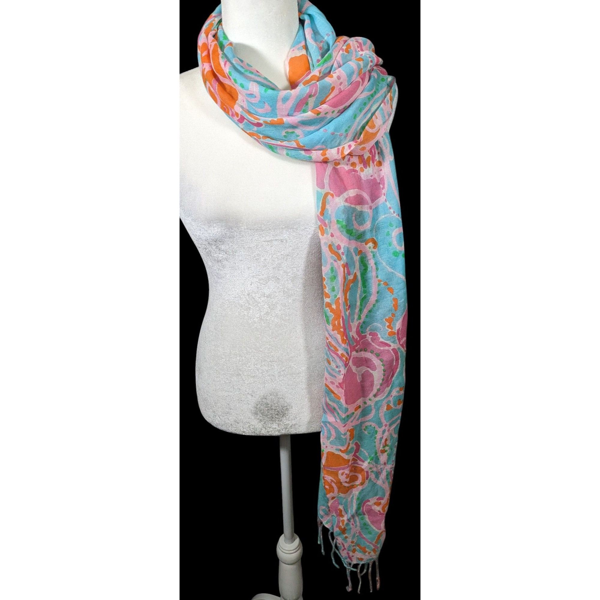 Lilly Pulitzer Lilly Pulitzer Jellies Pink Blue And Orange Jellyfish Scarf Size ONE SIZE - 2 Thumbnail