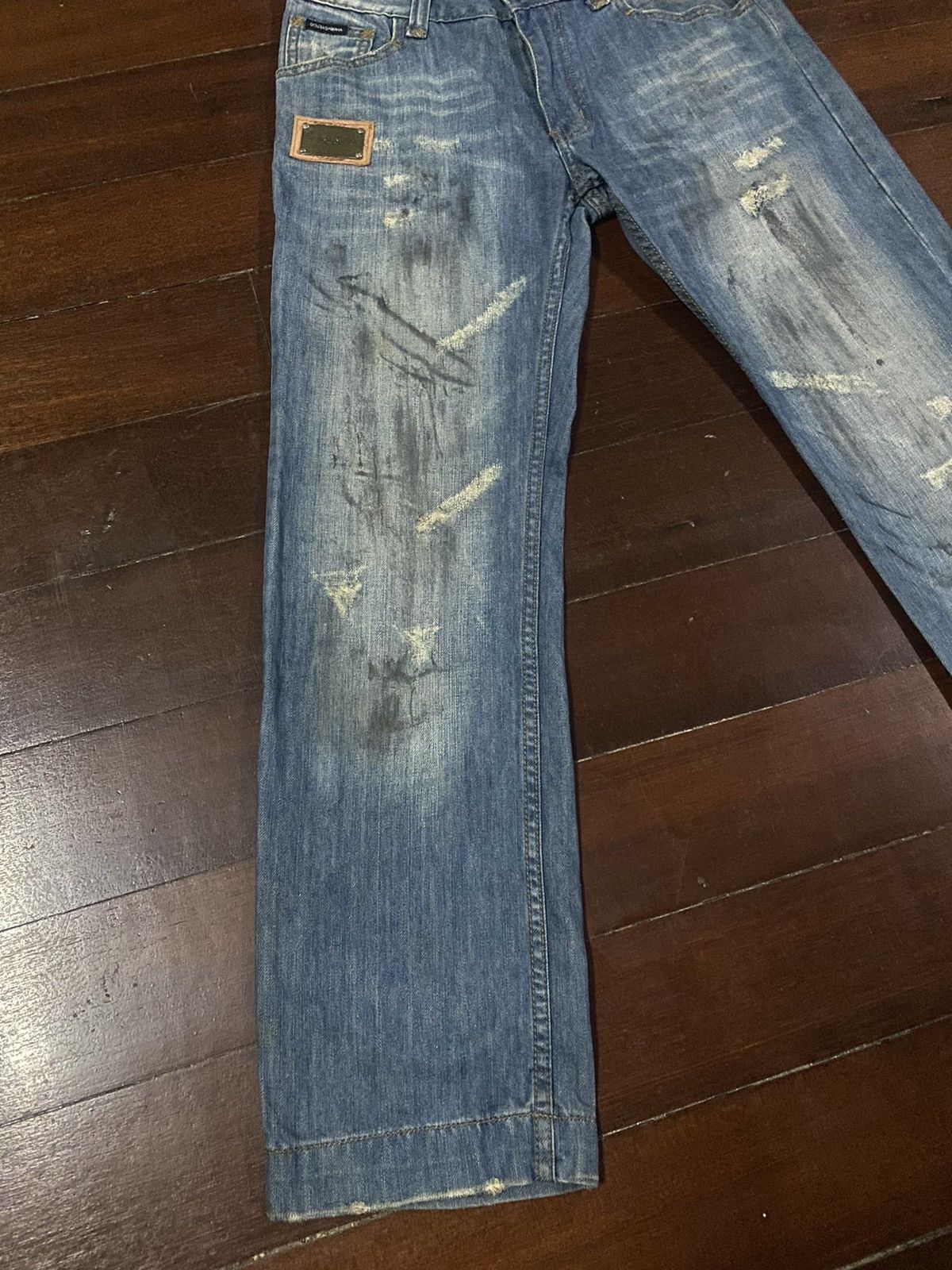 DOLCE & GABBANA SEX FLARE JEANS DISTRESSED RIPPED SPLATED