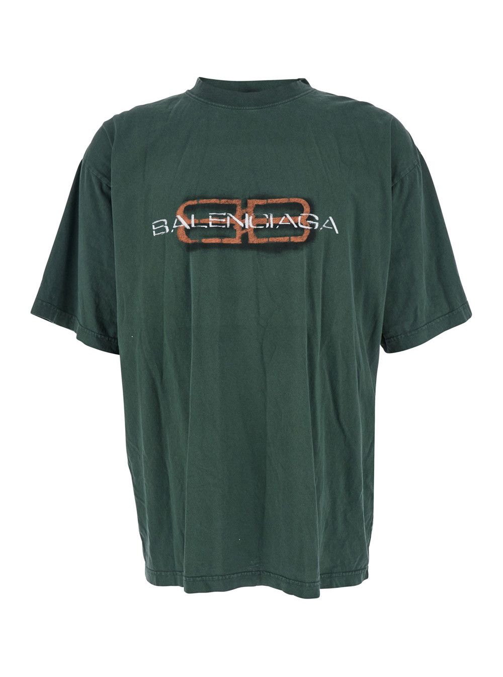 Balenciaga Green Crewneck T-Shirt with Logo on the Front in Cotton Man Size US L / EU 52-54 / 3 - 1 Thumbnail