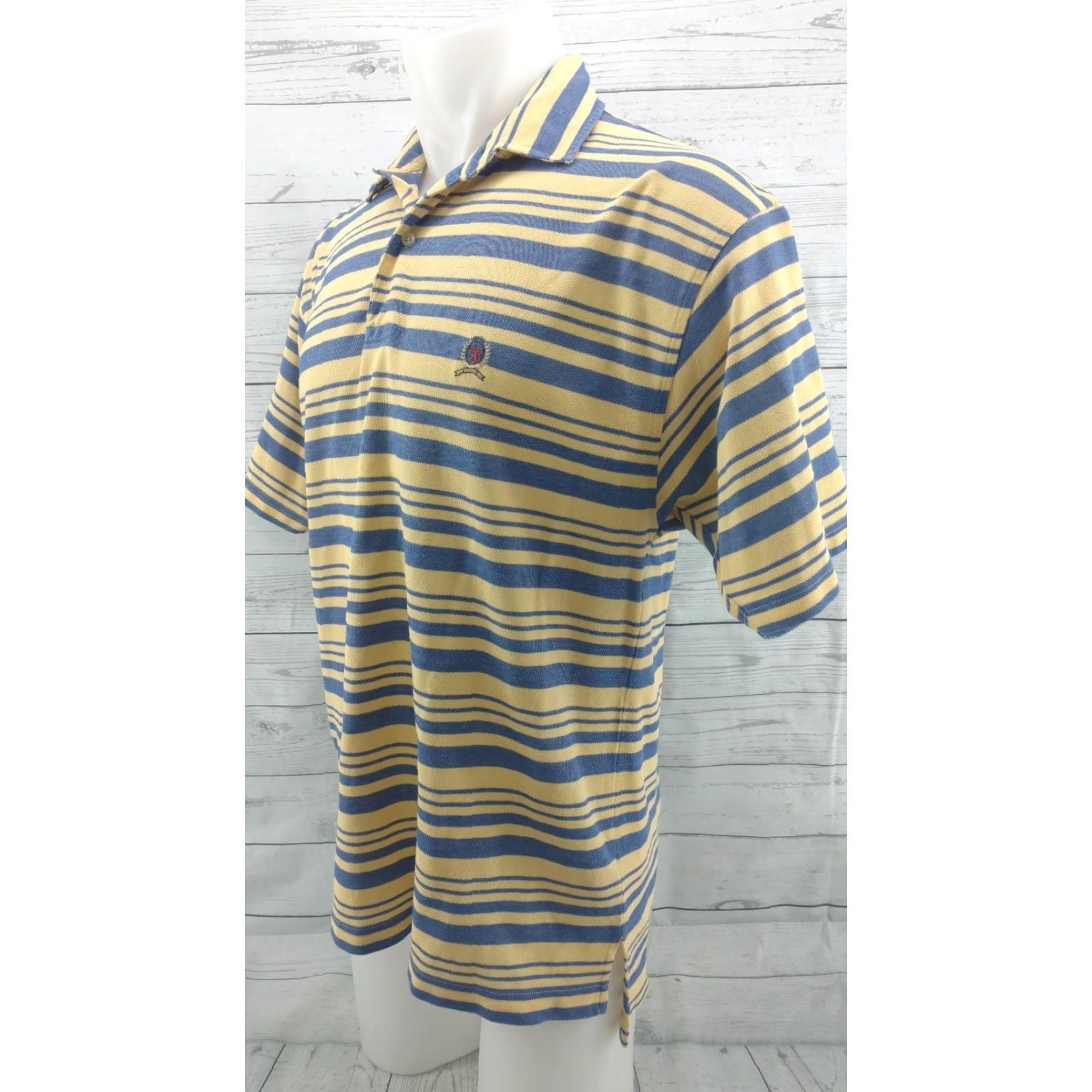 Tommy Hilfiger Tommy Hilfiger Polo Shirt Rugby Crest Stripes Yellow Blue Medium Adult M Polo Shirt Mens Size US M / EU 48-50 / 2 - 3 Thumbnail