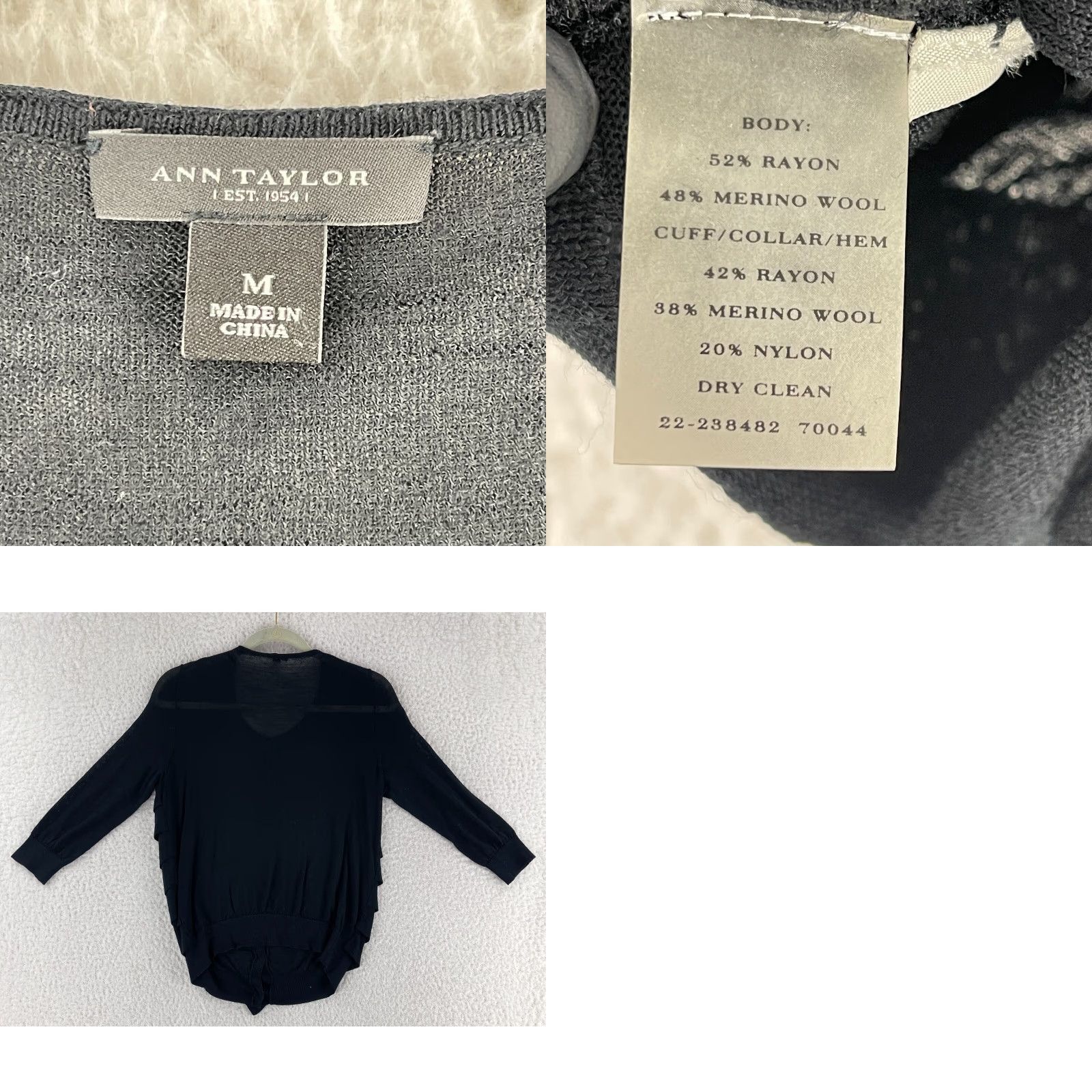 Ann Taylor Ann Taylor Cardigan Womens Medium Black Button Front Ruffle Lightweight Casual Size M / US 6-8 / IT 42-44 - 8 Thumbnail