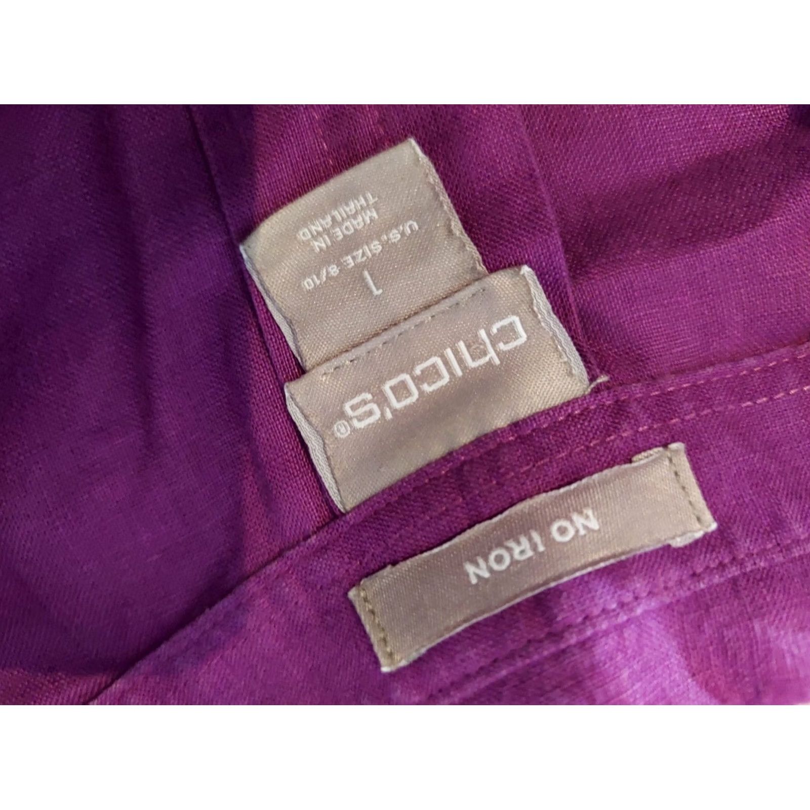 Vintage Womens Chico's Blouse Shirt Linen Purple 1 L Large Button Cotton Dress Shirt Womens Size XS / US 0-2 / IT 36-38 - 3 Thumbnail