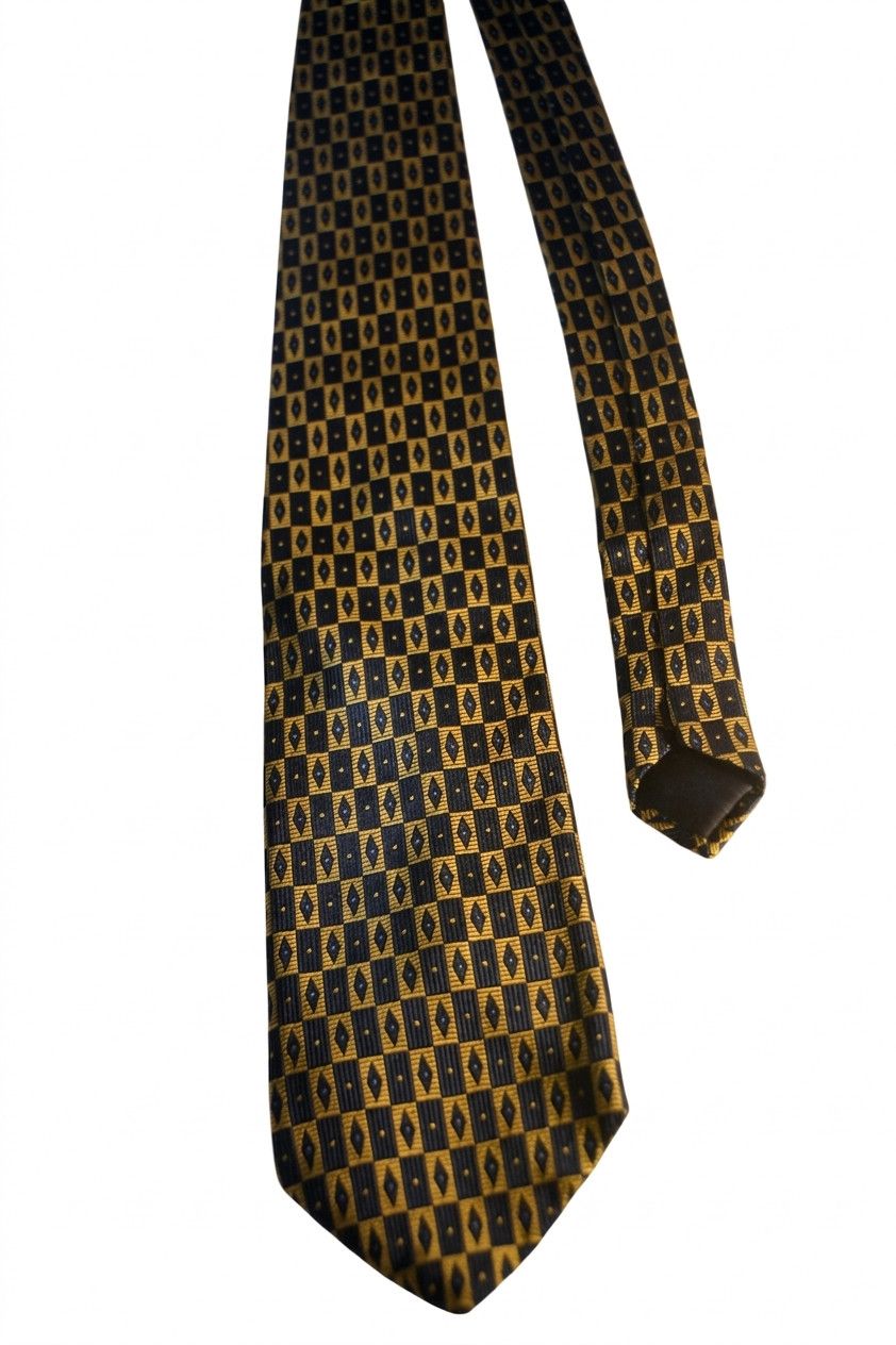 Lanvin Vintage Lanvin Paris Silk Necktie Gold And Navy Geometric Pattern Size ONE SIZE - 1 Thumbnail