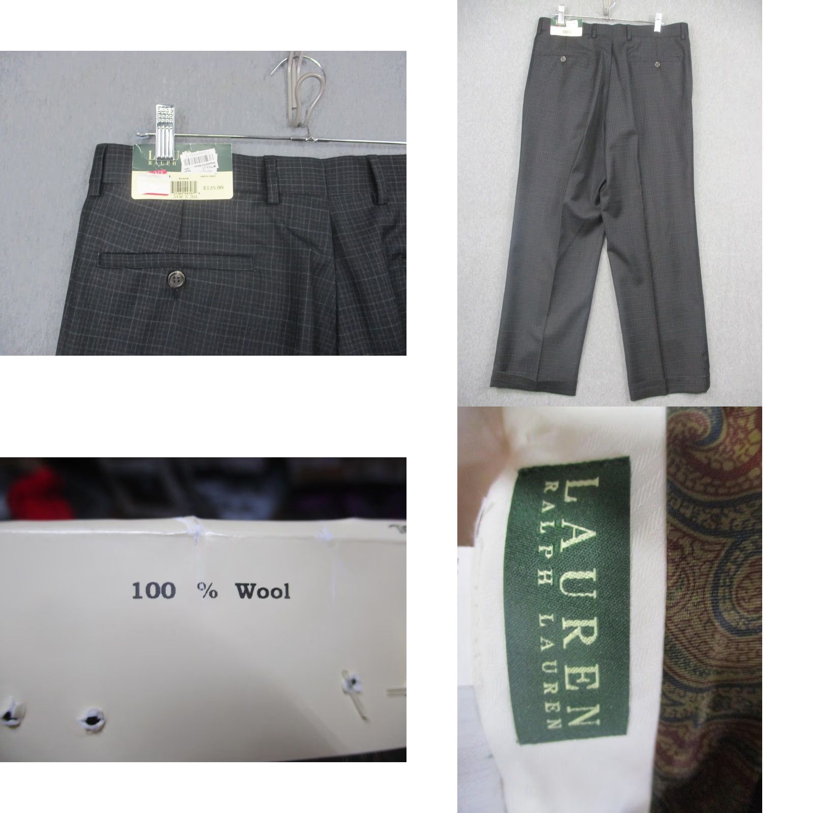 Ralph Lauren Lauren Ralph Lauren Pants Mens 34x30 Black Plaid 100% Wool Pleated Dress Cuffed Pants Mens Size US 34 / EU 50 - 8 Thumbnail