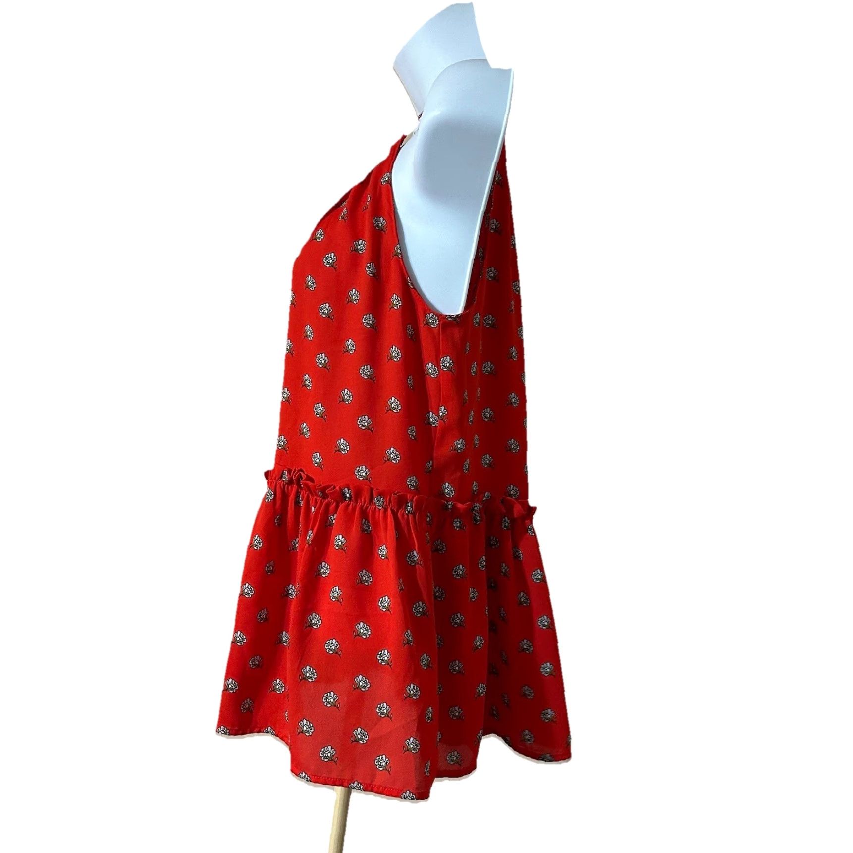 Loft VINTAGE LOFT Peplum Halter Top Blouse XS Red Floral Sleeveless Keyholes Poly Size XS / US 0-2 / IT 36-38 - 3 Thumbnail