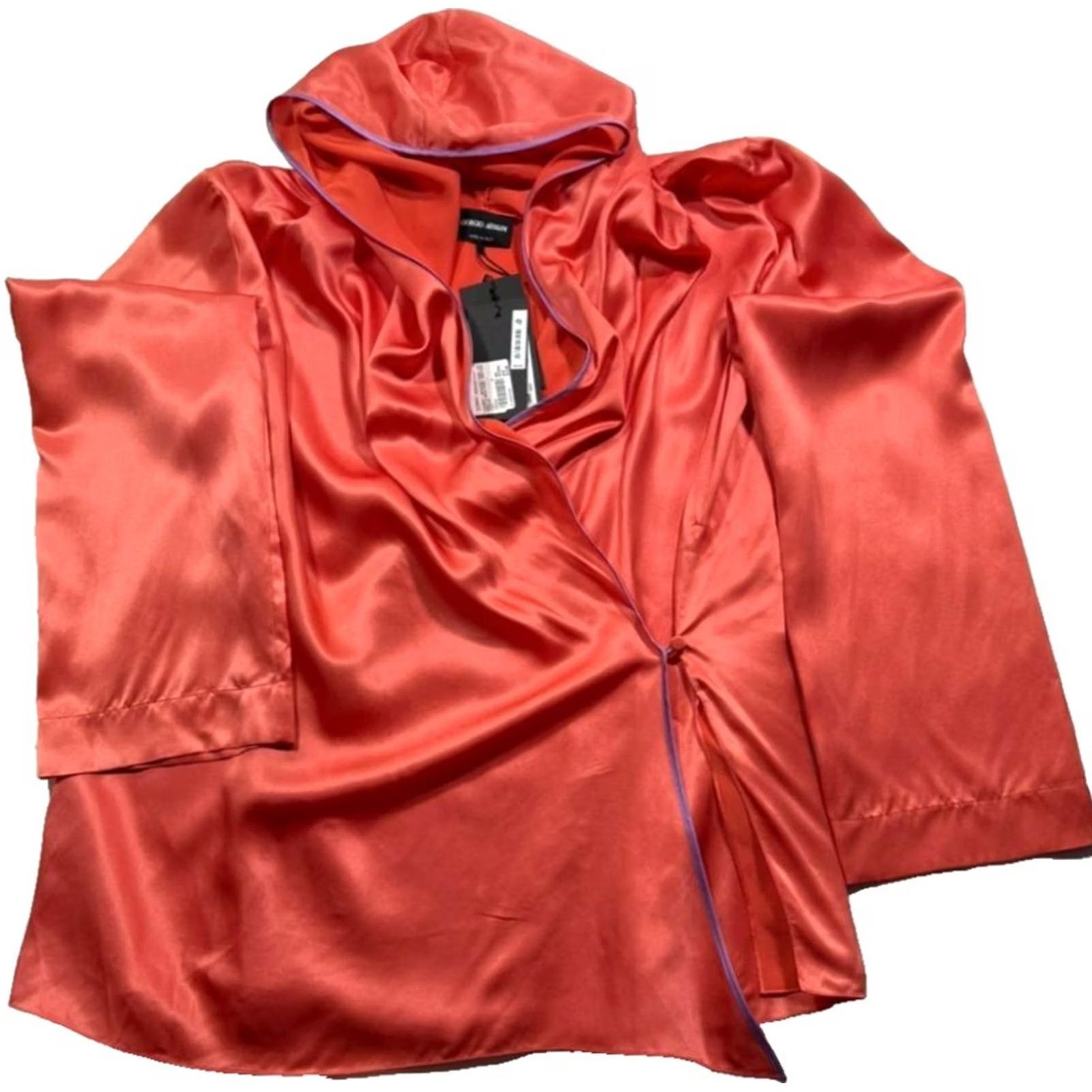 Giorgio Armani Giorgio Armani Women's Orange Satin Draped Hooded Wrap Blouse Size 42 BNWT Satin Blouse Hooded V-Neck Pullover Long Sleeve Solid Orange Women 42 Size M / US 6-8 / IT 42-44 - 6 Thumbnail