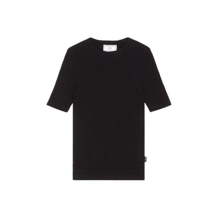 AMI AMIPARIS Women's Black Fitted Short Sleeve T-shirt -2507 Size M / US 6-8 / IT 42-44 - 1 Thumbnail
